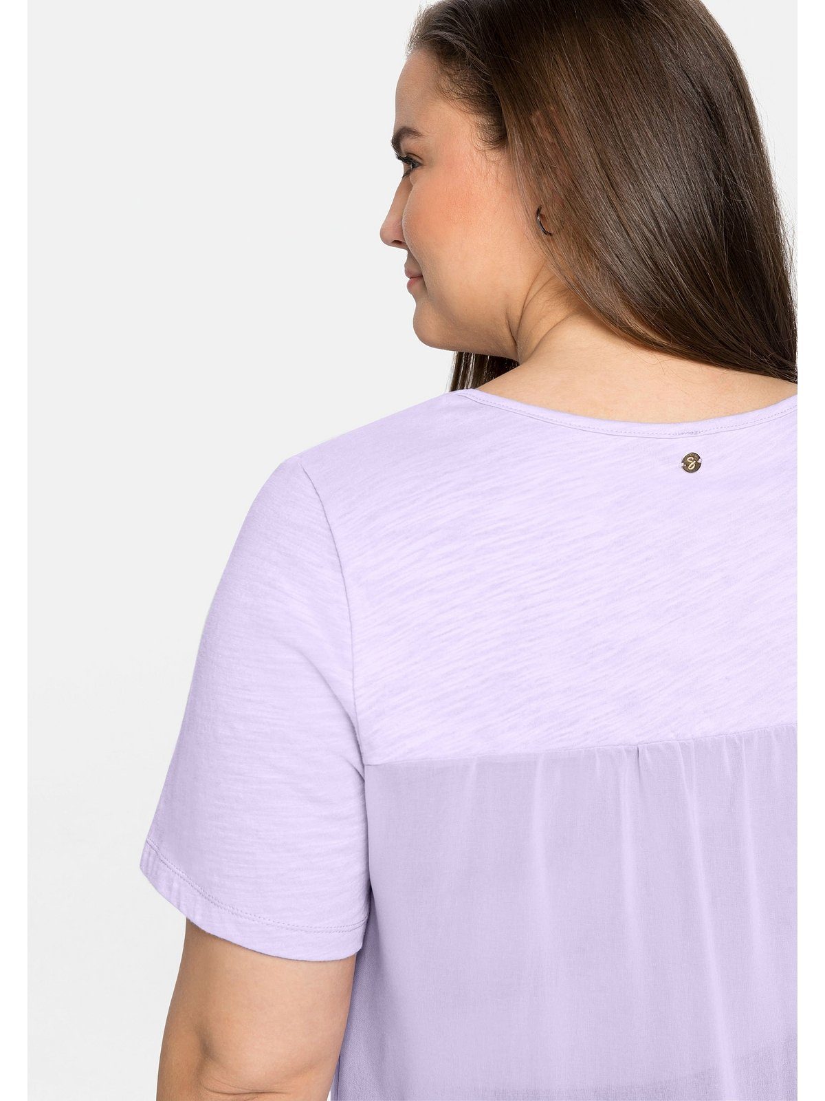 Große T-Shirt Sheego in A-Linie im lavendel Materialmix, Größen