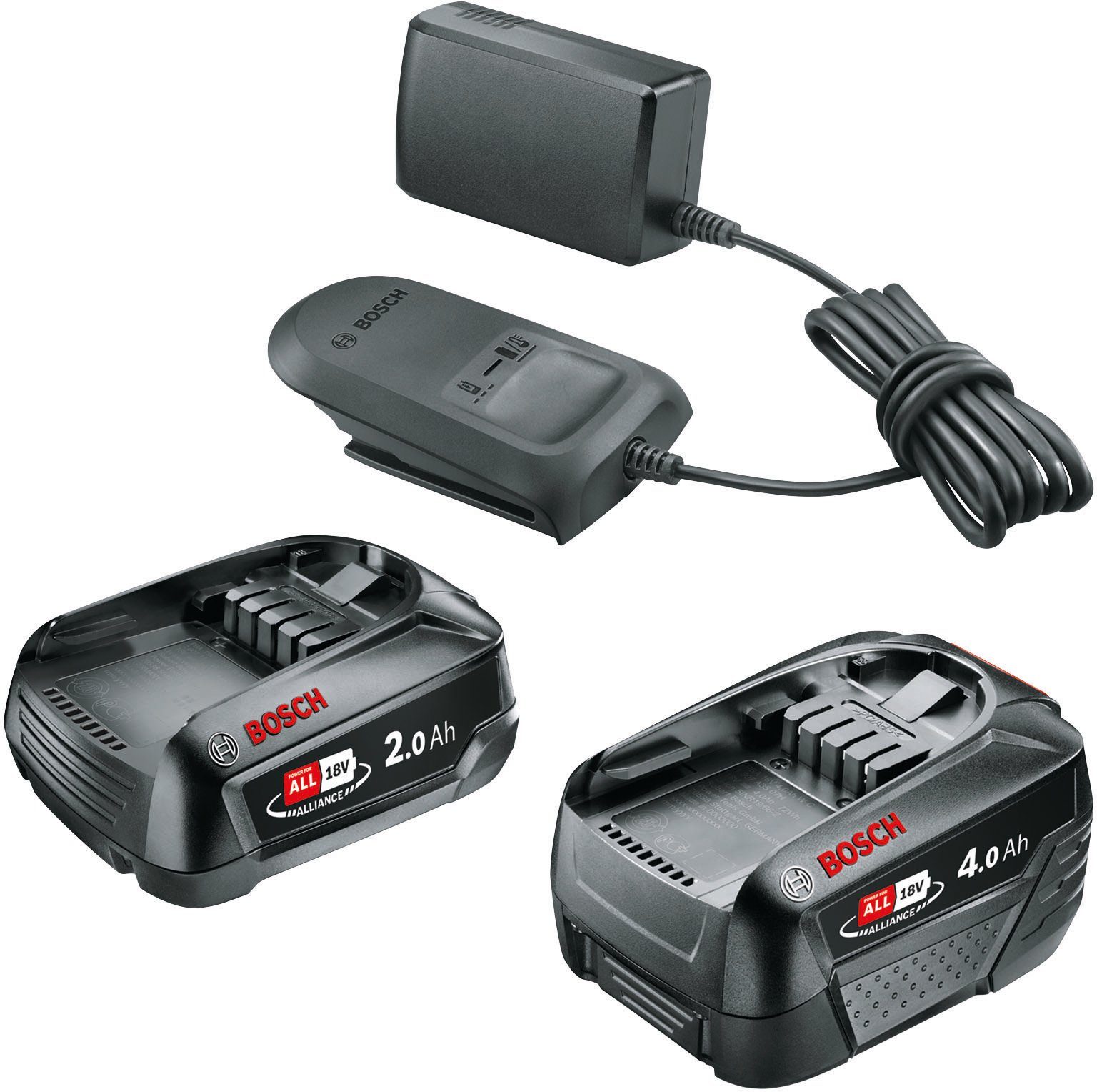 Bosch Home & Garden Akku Starter-Set (18,0 V, 3 St), bestehend aus 2 Akkus und 1 Ladegerät | Werkzeug-Ladegeräte