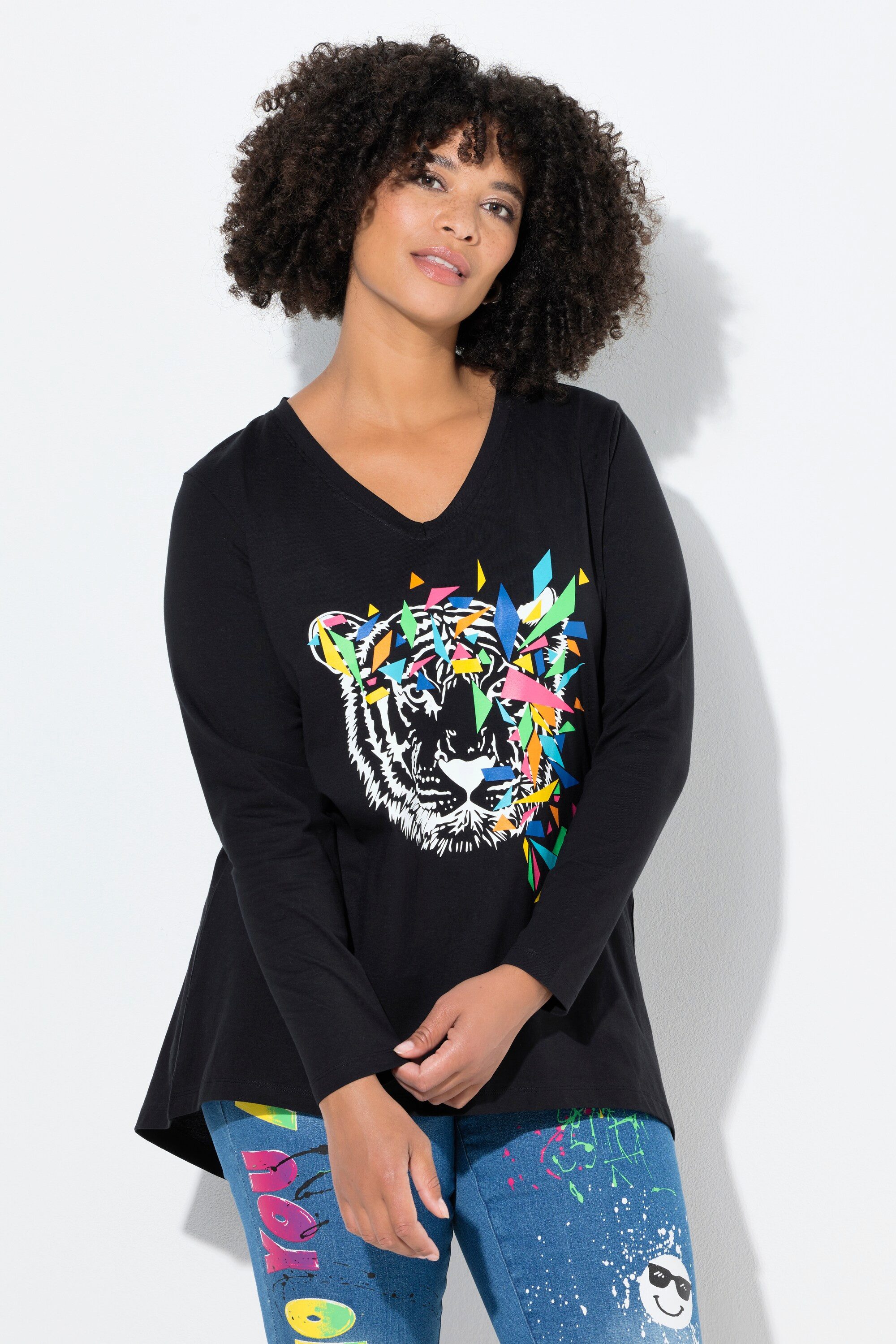 T-Shirt T-Shirt A-Linie Tiger-Motiv