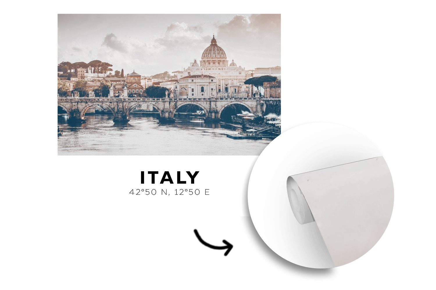 - Wasser, Skyline oder MuchoWow - Matt, St), für Rom - Italien Vinyl Tapete Wandtapete Schlafzimmer, bedruckt, Fototapete - Sommer Wohnzimmer (5
