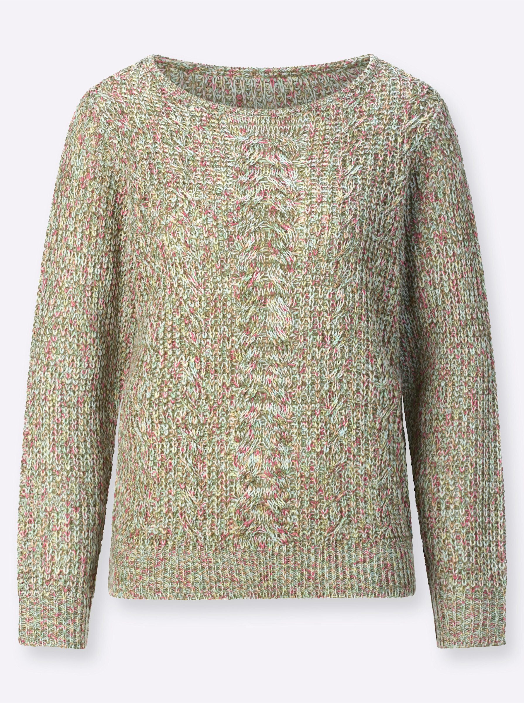 Strickpullover Rundhals-Pullover Langarm Zopfmuster, Rippoptik