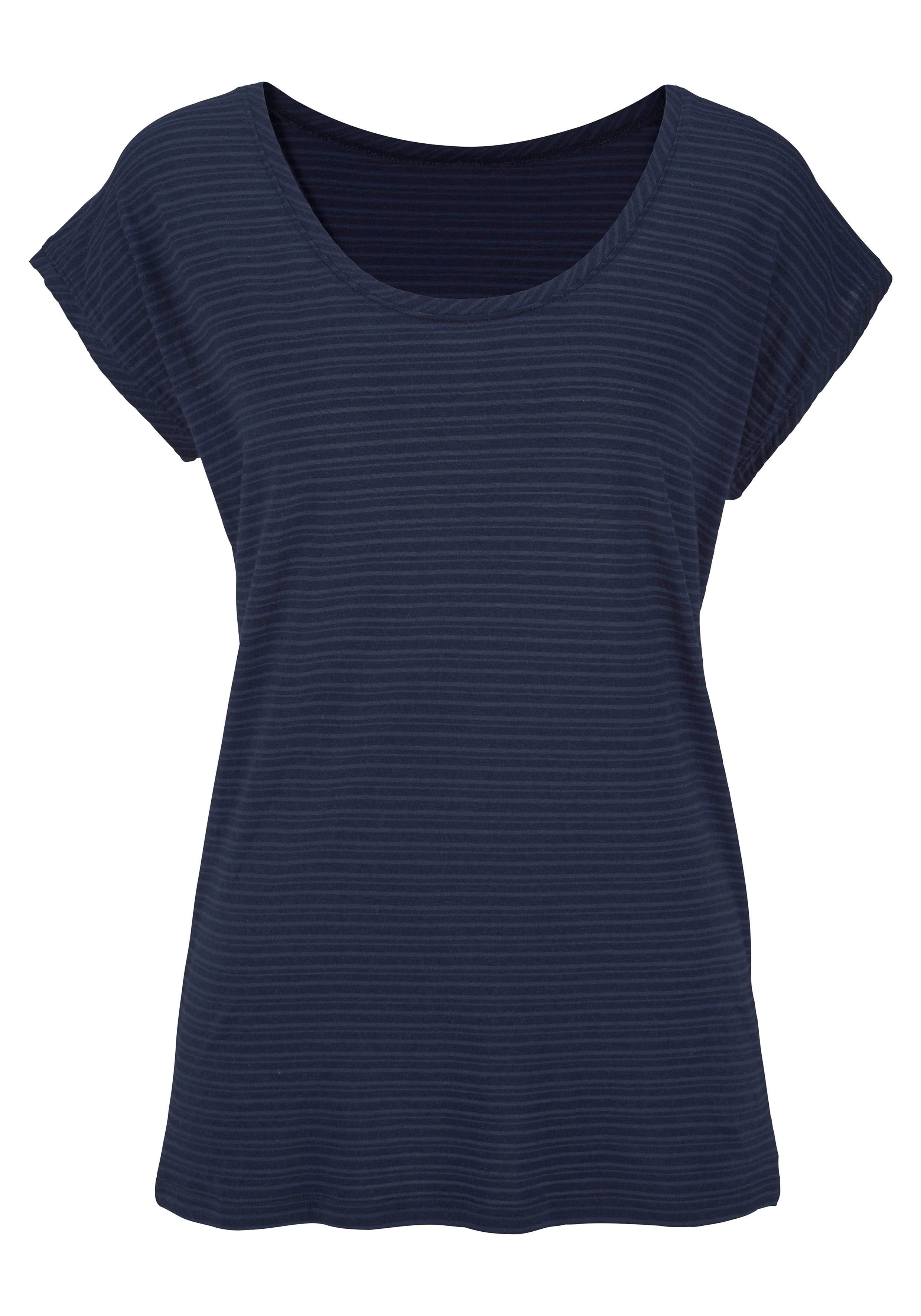 Beachtime by Lascana Kurzarmshirt mit leicht transparenten Streifen aus weicher Baumwoll-Viskose-Qualität – Bild 2 von 5