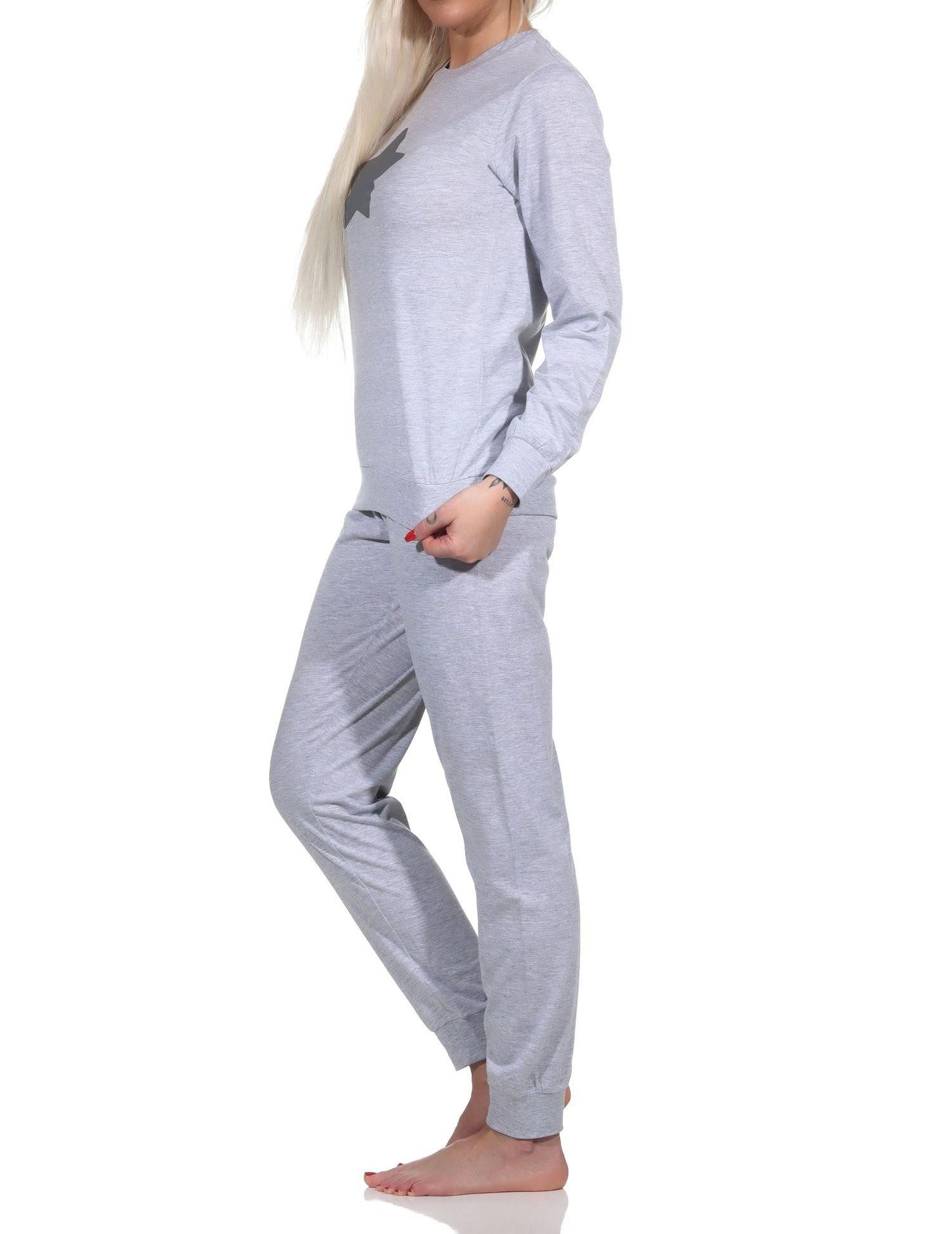 Normann Pyjama Lässiger Damen langarm Schlafanzug mit Bündchen und Stern Motiv – Bild 2 von 4