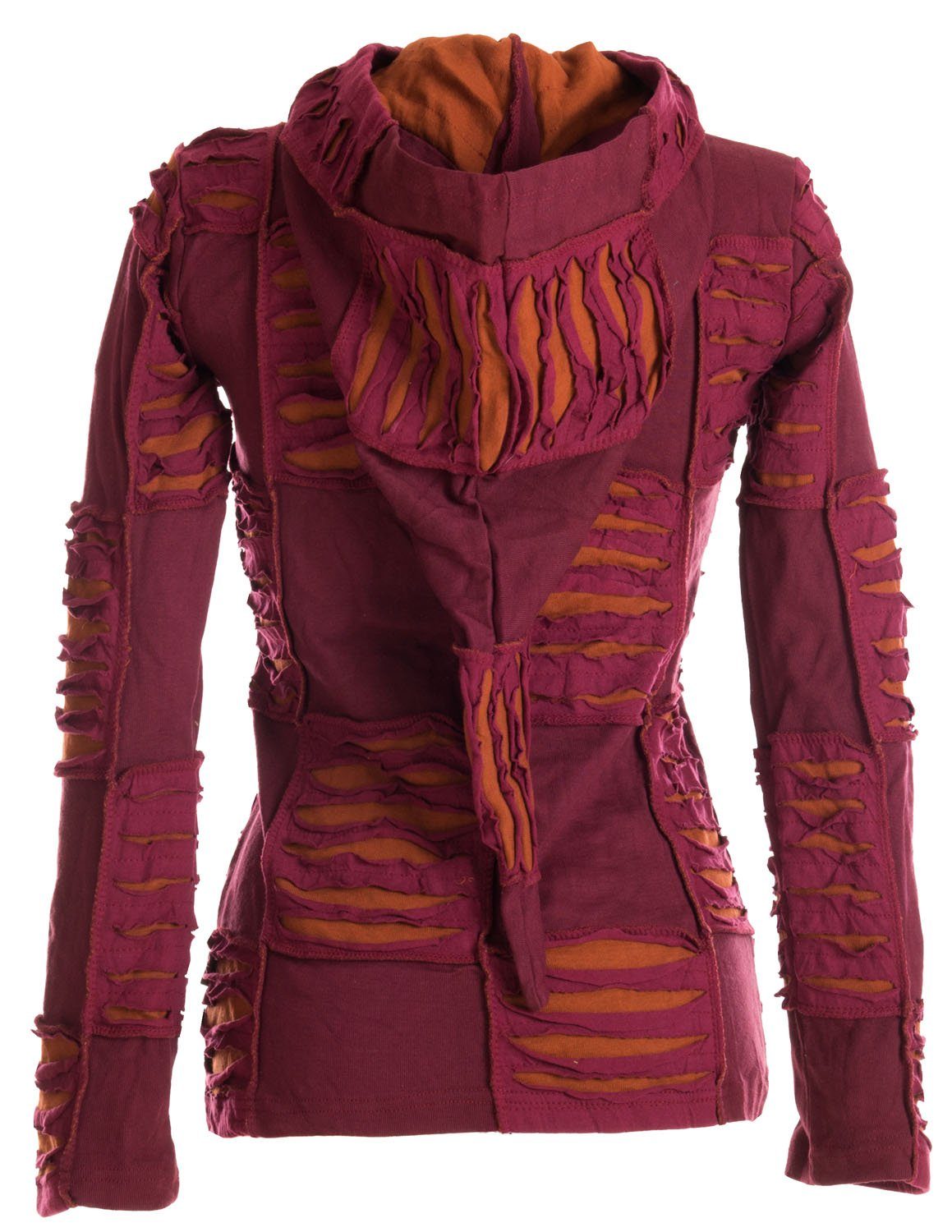 Vishes Kurzjacke Patchwork Jacke mit Cutwork und Zipfelkapuze Boho, Hippie, Elfen, Goa Style