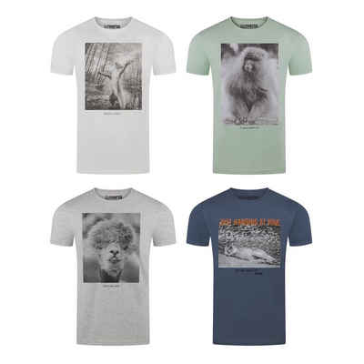 riverso T-Shirt Herren Fotoprintshirt RIVCharly Regular Fit (4-tlg) Kurzarm Tee Shirt mit Rundhalsausschnitt aus 100% Baumwolle