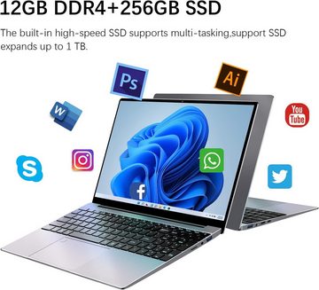 VGKE mit Fingerabdruckleser Notebook (Intel Celeron N5100, UHD Graphics, 256 GB SSD, mit 12GB RAM,FHD, Multitasking Kraftvolle, für tägliche Anwendungen)