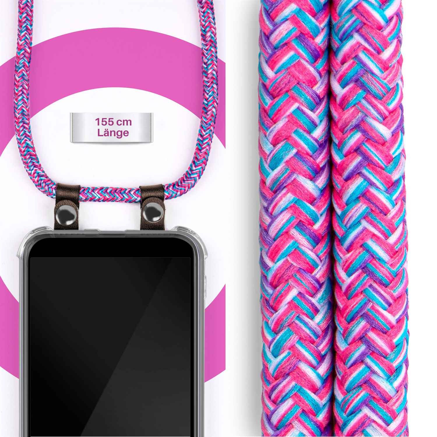 moex Handykette für iPhone XS Max Hülle mit Band Free Spirit Pink 6,5 Zoll, Handyhülle zum Umhängen Handyband Kette abnehmbar Handy Umhängeband
