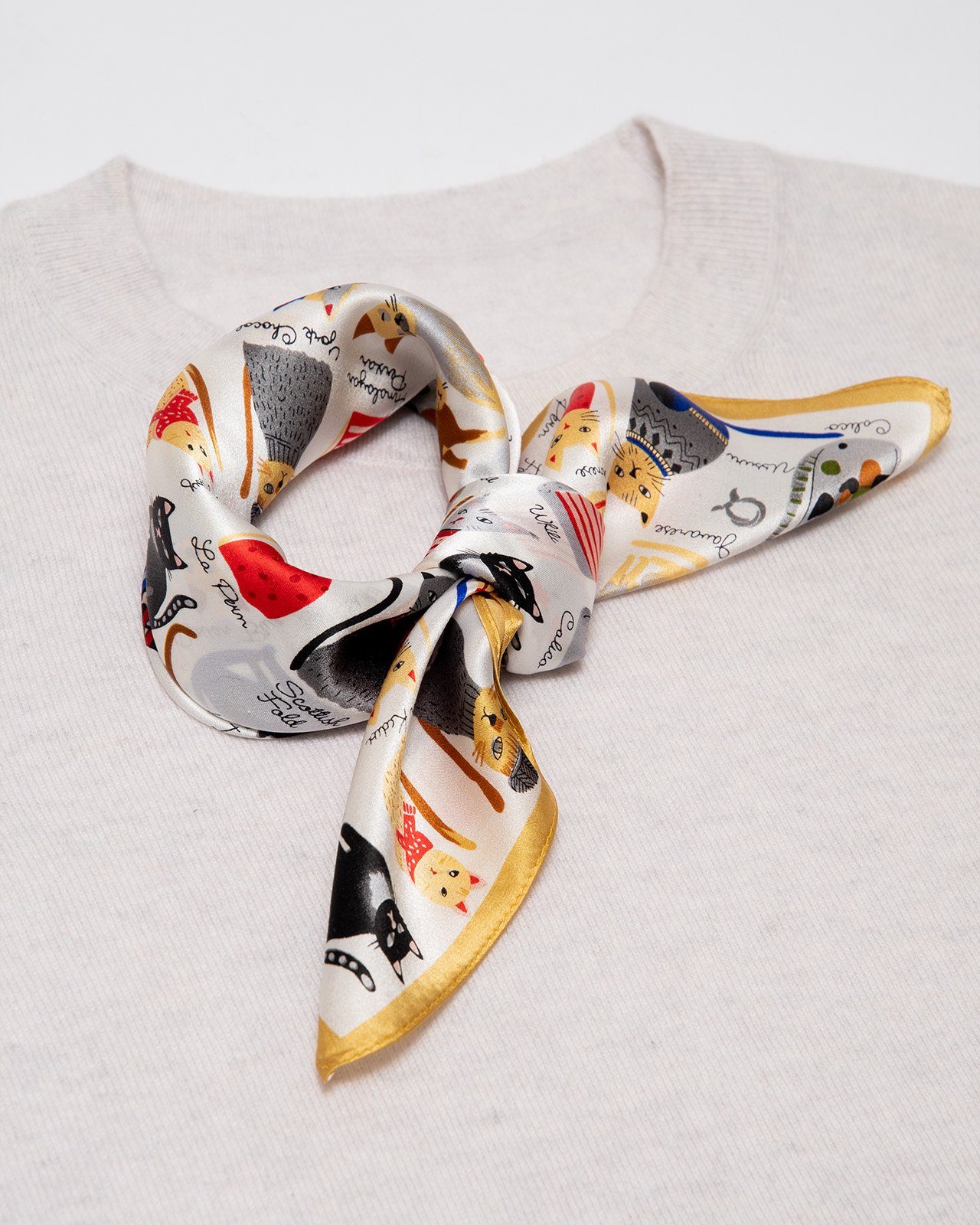 MayTree Seidentuch quadratisch Katzen 53x53cm weiss, Nickituch, Bandana-Sch günstig online kaufen