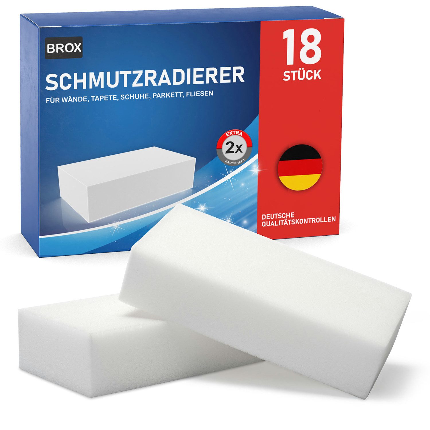 BROX Radierschwamm für weiße Wände, Schuhe und Böden Schmutzradierer (18-St. verbesserte Schaumstruktur)