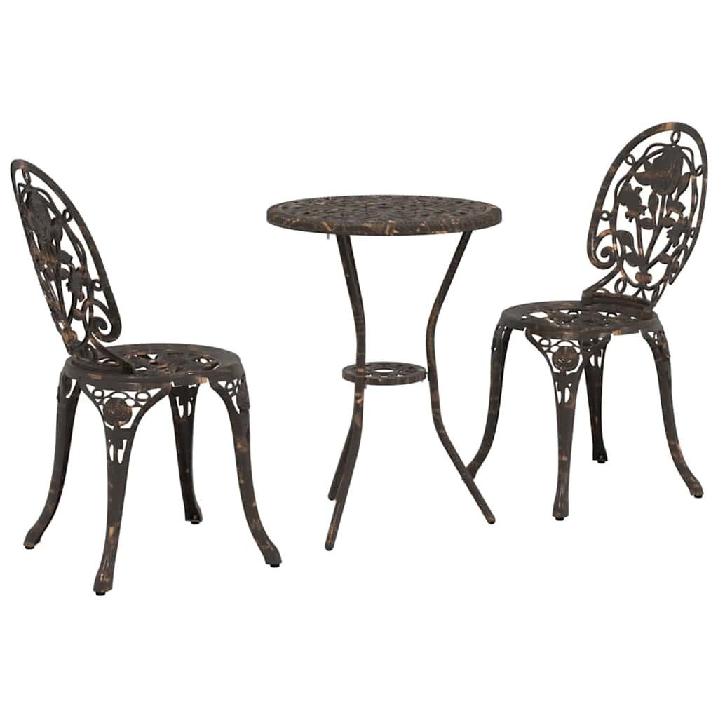 vidaXL Gartenlounge-Set Garten Bistro Set 3 pcs Bronze Aluminium, (3-tlg)