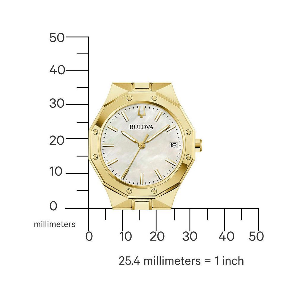 Bulova Quarzuhr 97M119, Armbanduhr, Damenuhr, Edelstahlarmband, analog, Tag