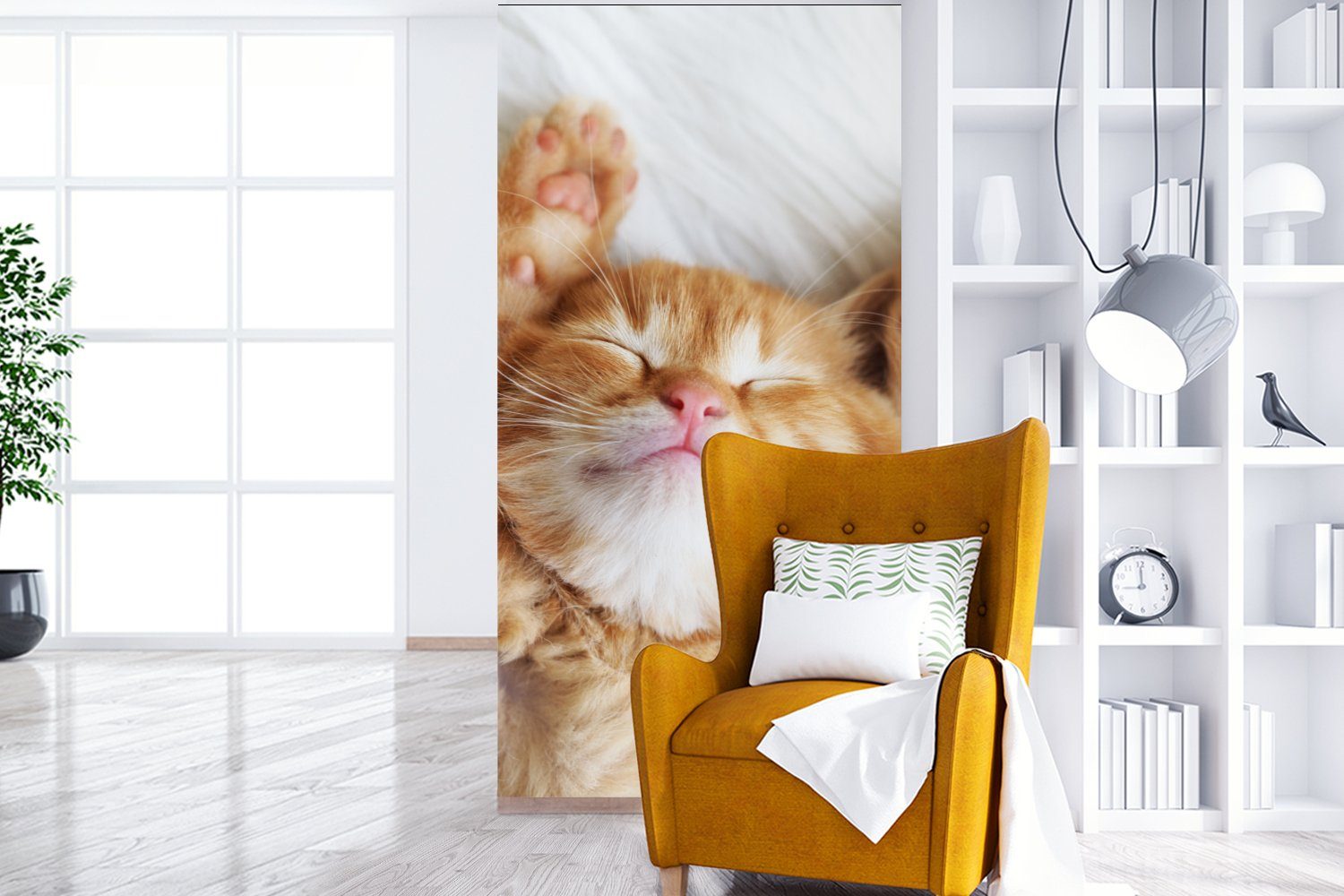 MuchoWow Fototapete Katze - Rot Matt, - Schlafzimmer (2 Küche, Kätzchen, Wohnzimmer St), für Haustiere bedruckt, - Fototapete Vliestapete