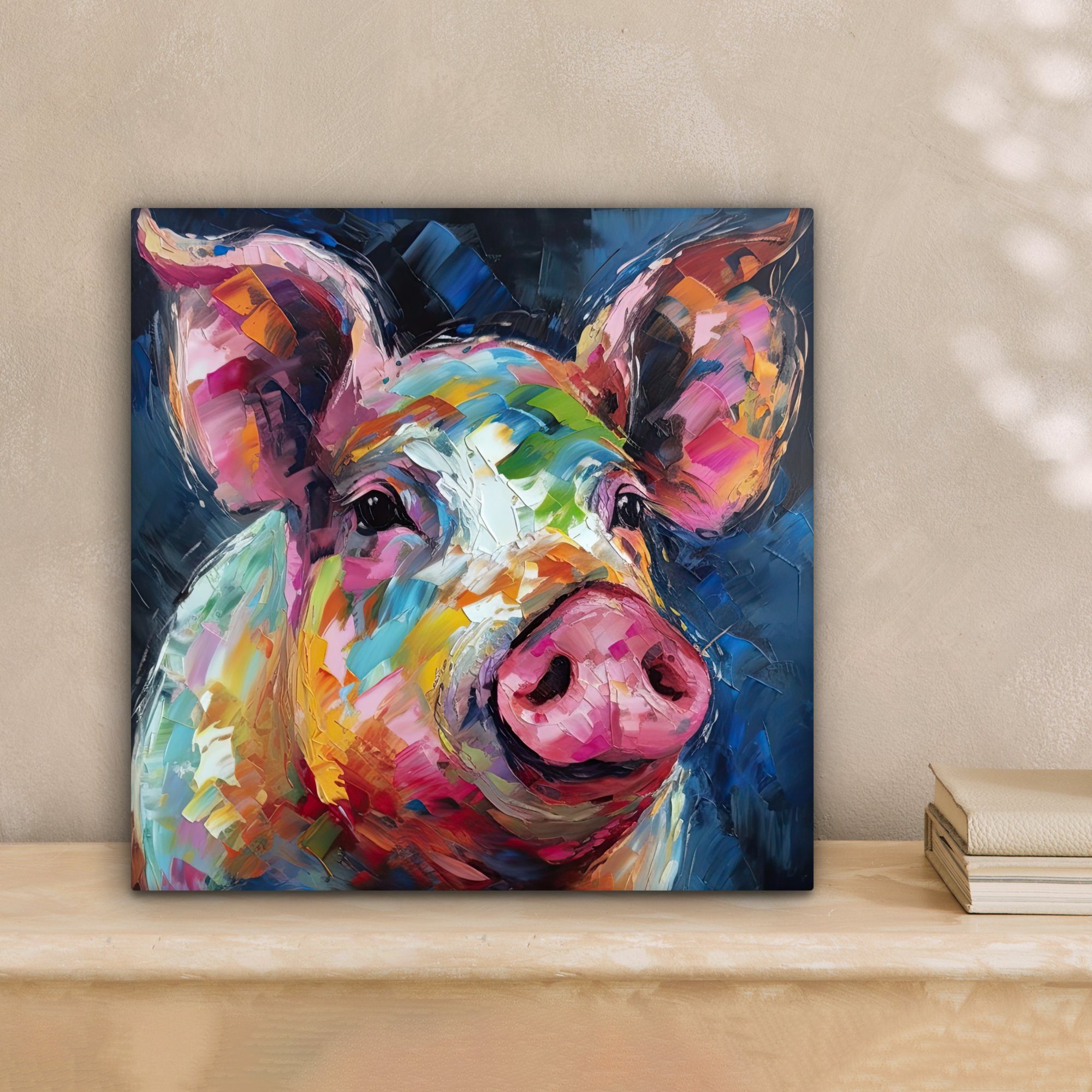 OneMillionCanvasses® Leinwandbild Schwein - Ölfarbe - Tiere - Kunst, Fotodruck (1 St), Wandbild, Deko Schlafzimmer Wohnzimmer Flur 20x20 cm
