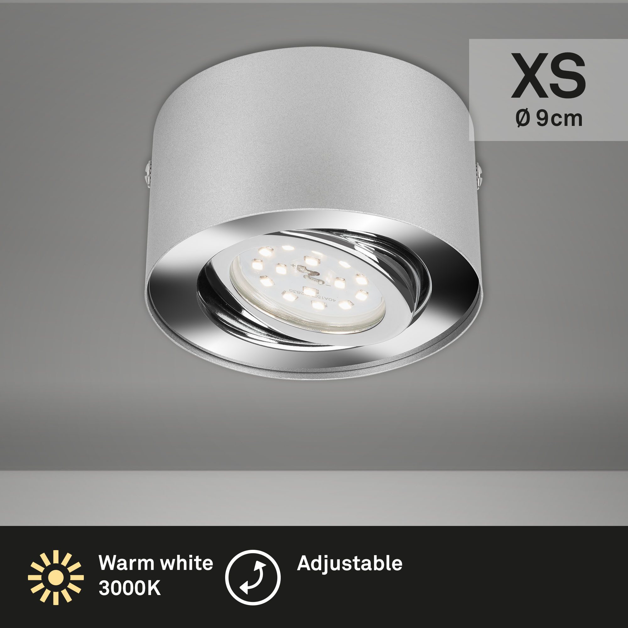 Briloner Leuchten Deckenleuchte LED Deckenlampe Extra-Warmweiß schwenkbar 3000K, LED fest integriert, 2700K - Extra Warmweiß, Reflektor schwenkbar, silber, LED, Warmweiß 3000K, 5W - 470 lm