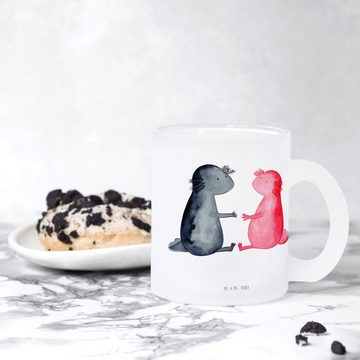 Mr. & Mrs. Panda Teeglas Axolotl Liebe, Teetasse, Teeglas, Tasse, Glas Teetasse, Teebecher, Premium Glas, Edler Aufdruck