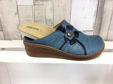 Gemini Gemini Damen Clog jeansblau mit blauer Blüte, herausnehmbares Fußbett Pantolette