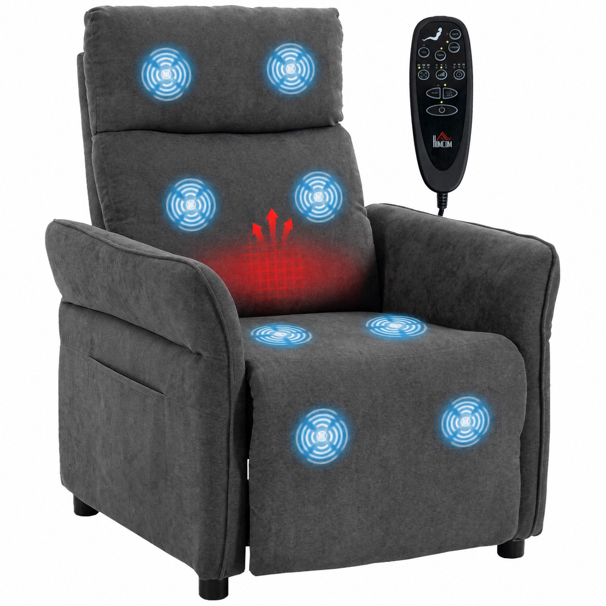 HOMCOM Massagesessel Relaxsessel Fernsehsessel mit Massage & Wärme (Set, 1-St., Relaxsessel), 8-Punkt-Massage, Lendenheizung, 135° – Bild 2 von 5
