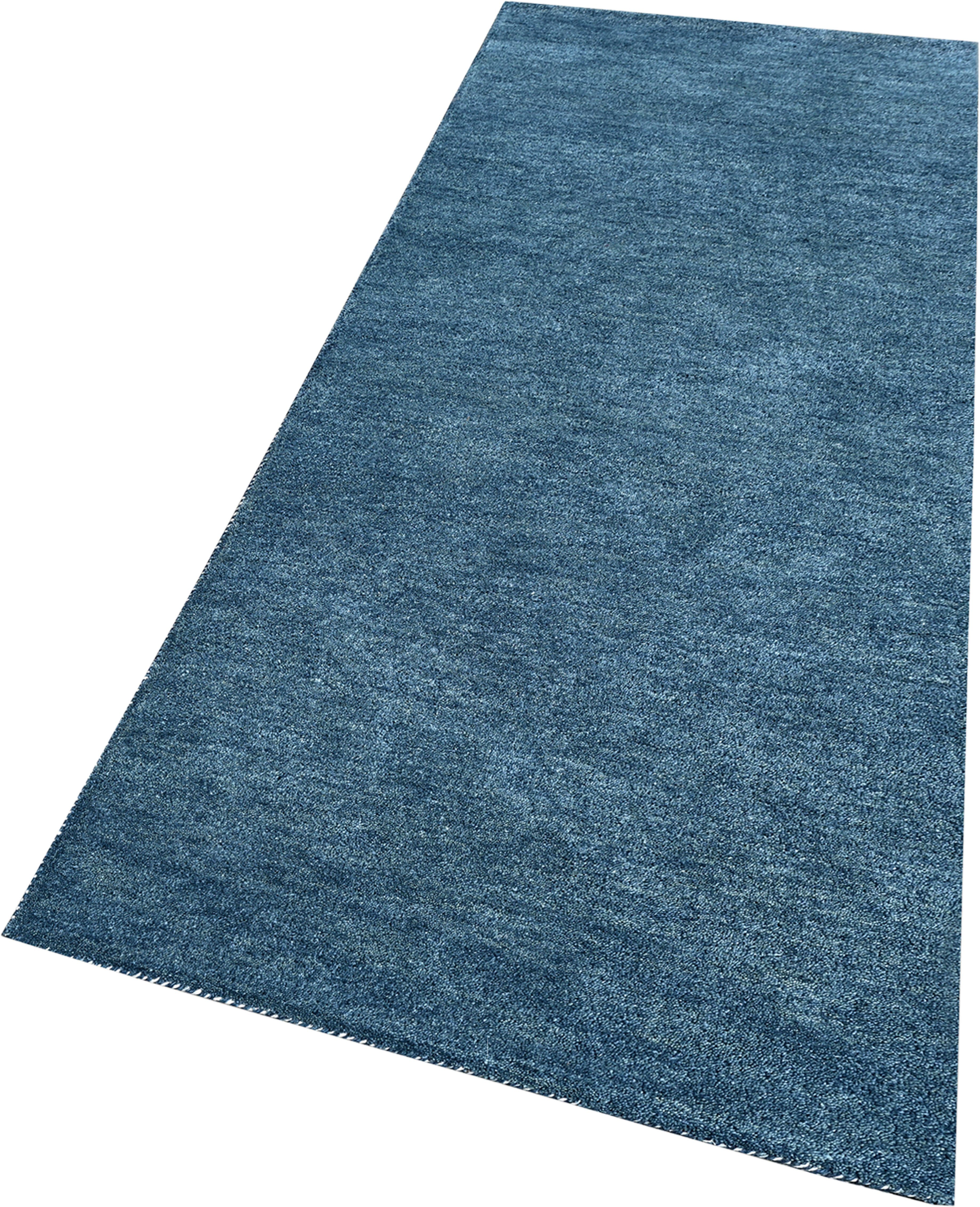 Läufer Gabbeh Uni, THEKO, rechteckig, Höhe: 14 mm, Teppich-Läufer, meliert, reine Schurwolle, handgewebt, Wohnzimmer grau-blau