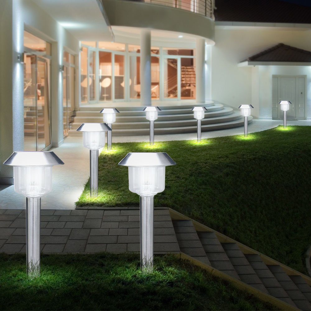 etc-shop LED für Solar Solarlampen Edelstahl Garten Solarleuchte, fest LED-Leuchtmittel Solarleuchten verbaut, Außen