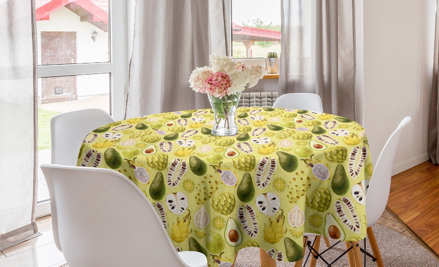 Abakuhaus Tischdecke Kreis Tischdecke Abdeckung für Esszimmer Küche Dekoration, Exotisch Avocados Dragon Fruit Guava