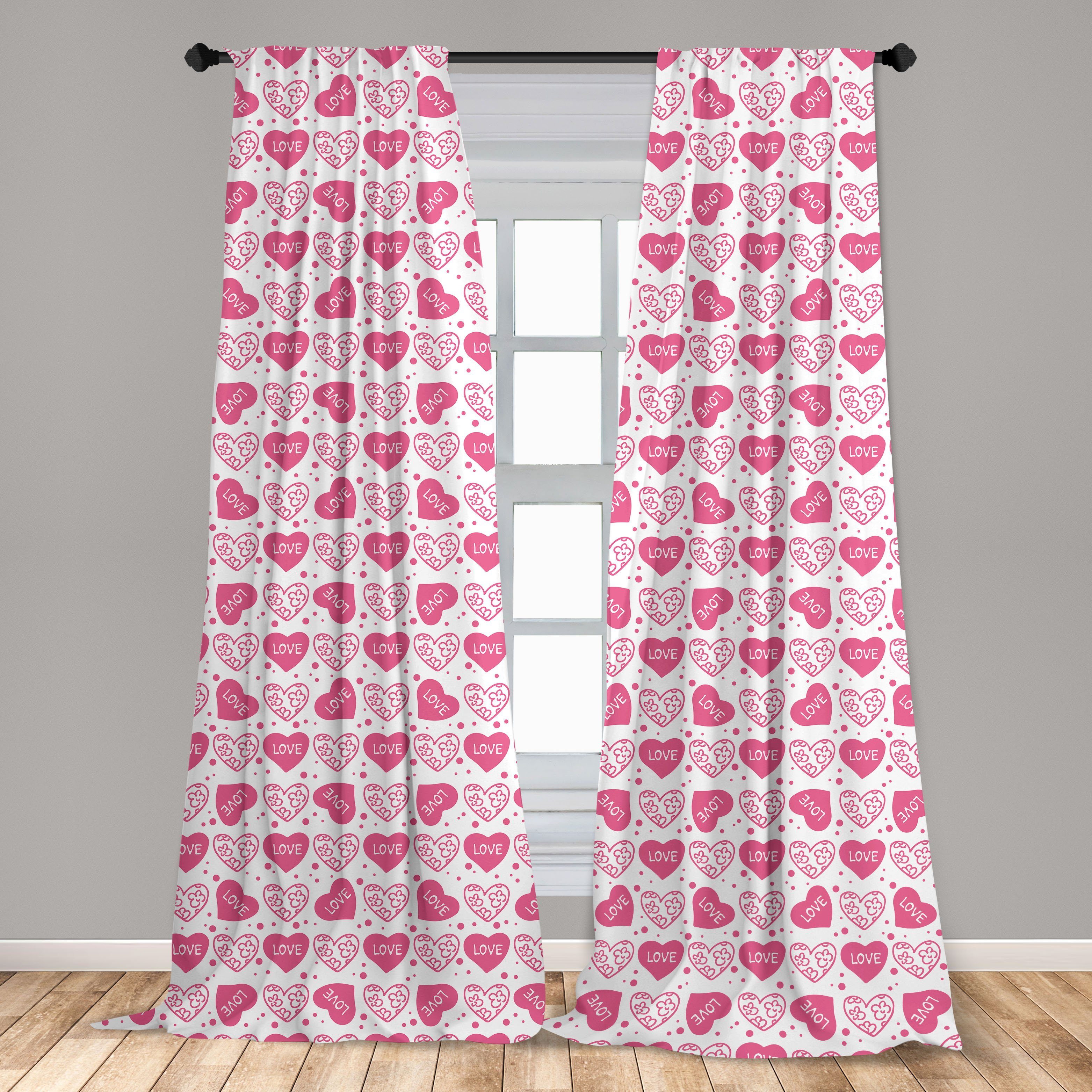 Gardine Vorhang für Wohnzimmer Microfaser, Dekor, Floral Heart Valentine Schlafzimmer Love Abakuhaus, Vintage