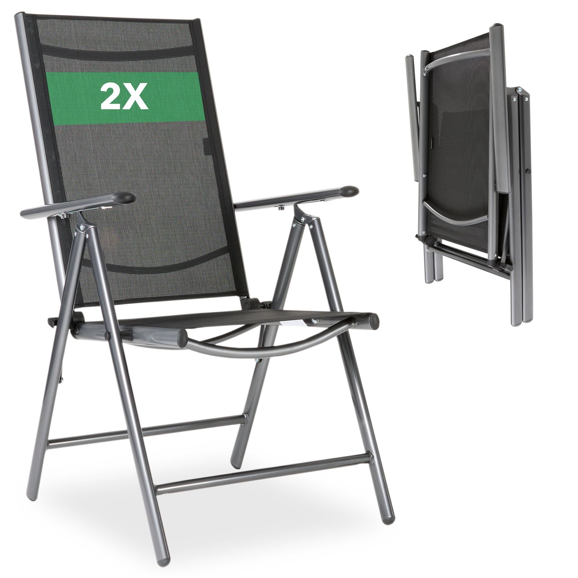 Arebos Klappstuhl Gartenstuhl 2er Set klappbar Hochlehner Alu verstellbar UV-fest (Set, 2 St), 7-fach verstellbar, Wetterfestes, bis 120 kg