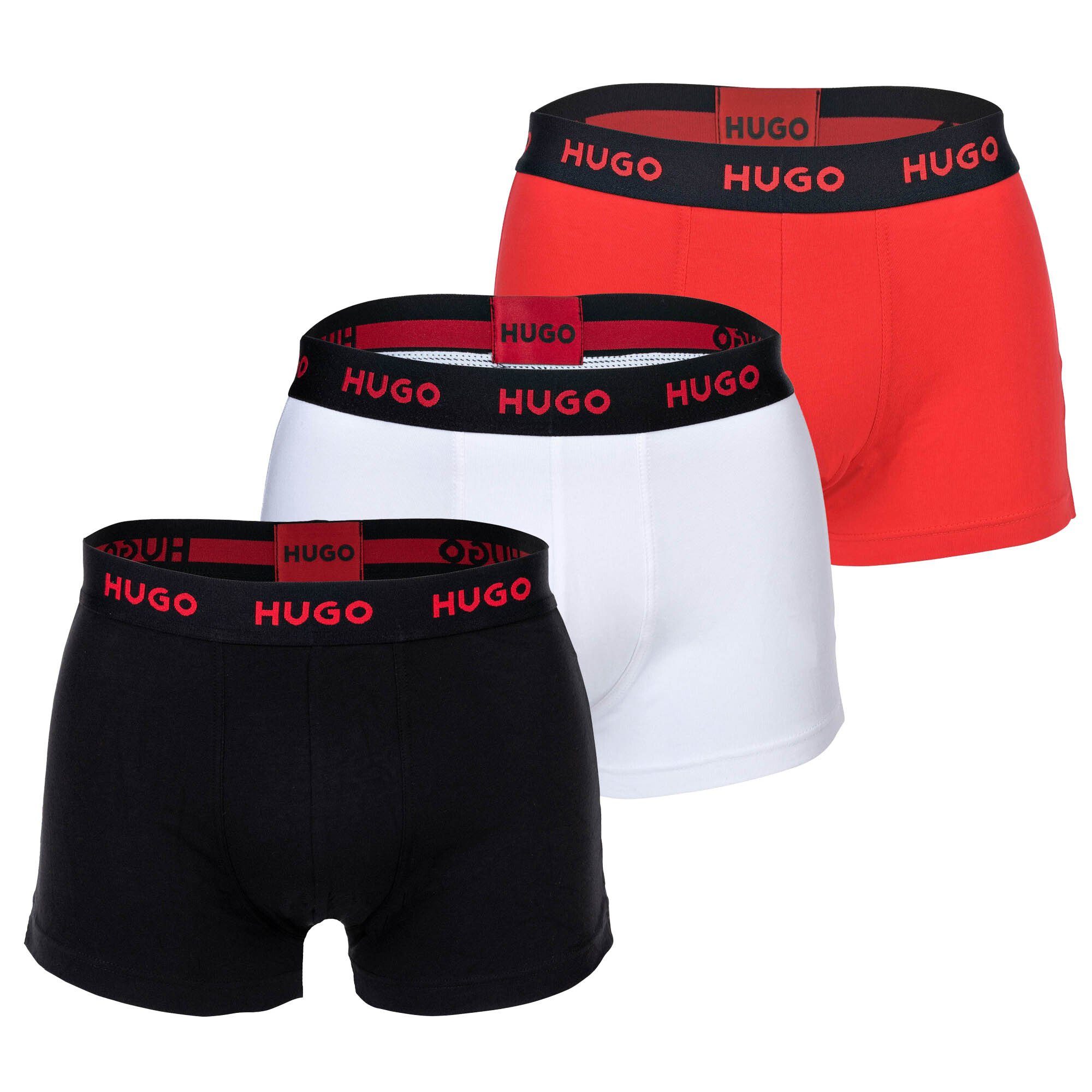 HUGO Boxer Herren Boxer Shorts, 3er Pack - Trunks Triplet Rot/Weiß/Schwarz