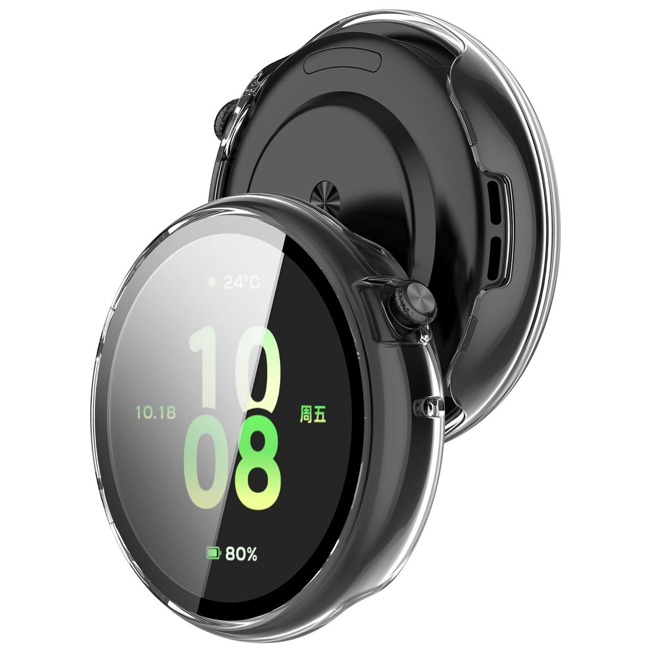 Wigento Smartwatch-Hülle + Schutzglas für Honor Watch Fit Full Cover Schutz Gehäuse Transparent, Schutzhülle aus PC + Hart Glas für Rundumschutz