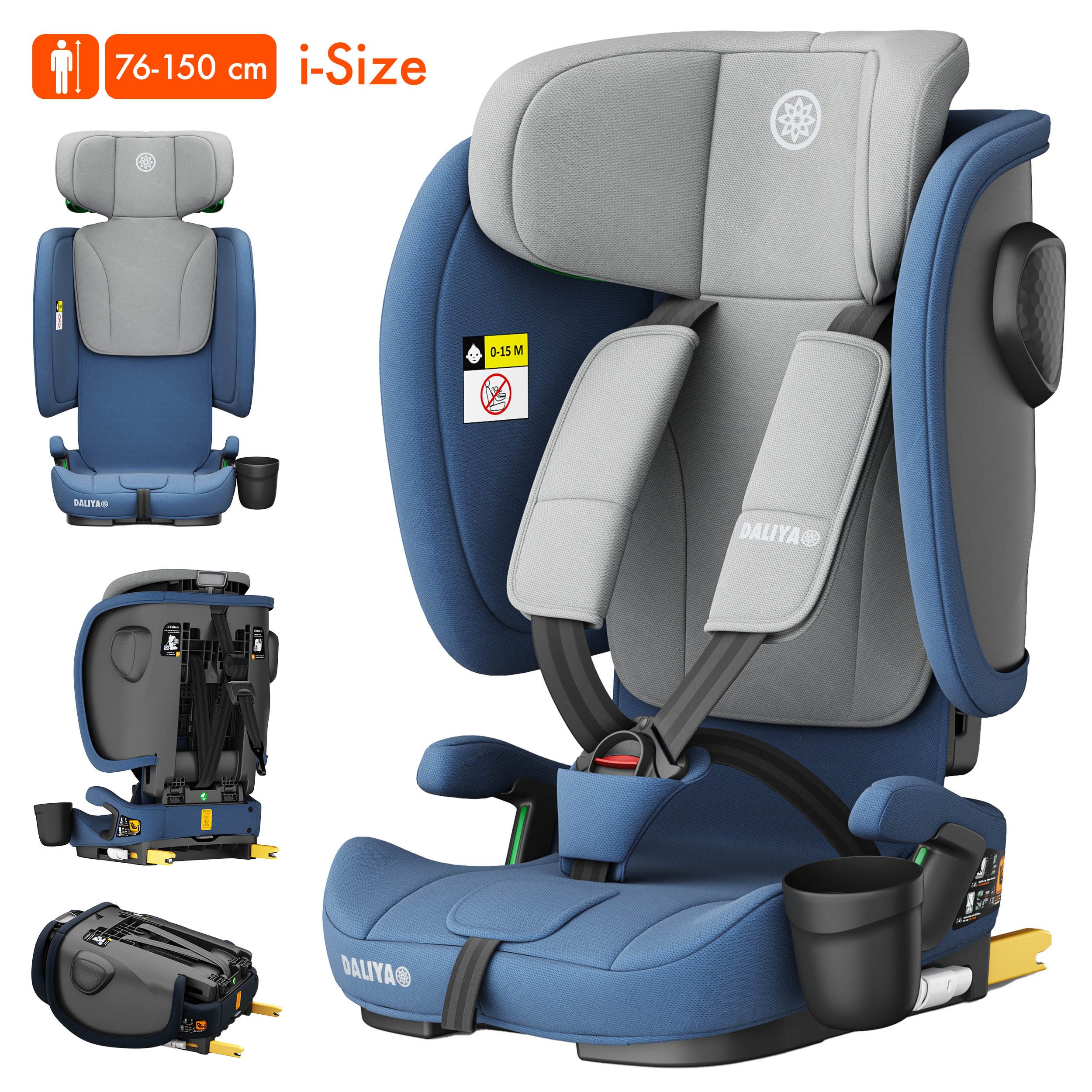 Daliya® Autokindersitz JOYMAX i-Size Auto-Kindersitz, ISOFIX, für Kinder 76-150 cm, 9-36 kg, ab: 1,5 Jahren, bis: 10 Jahre, ab: 76 cm, bis: 150 cm, (3-tlg), ISOFIX, Top Tether, faltbar, verstellbare Kopfstütze und Rückenlehne