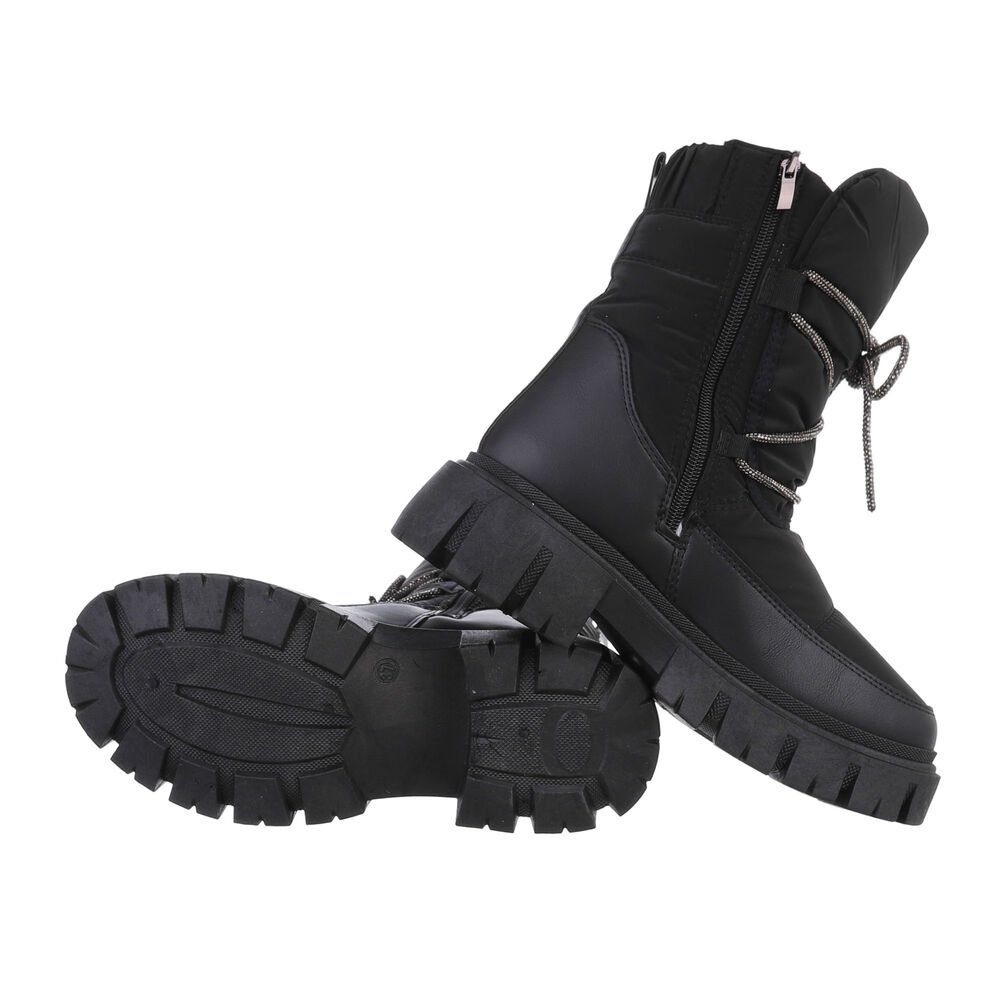 Ital-Design Damen Snowboots Freizeit Schwarz_ Schwarz Blockabsatz in Stiefelette Plateaustiefeletten