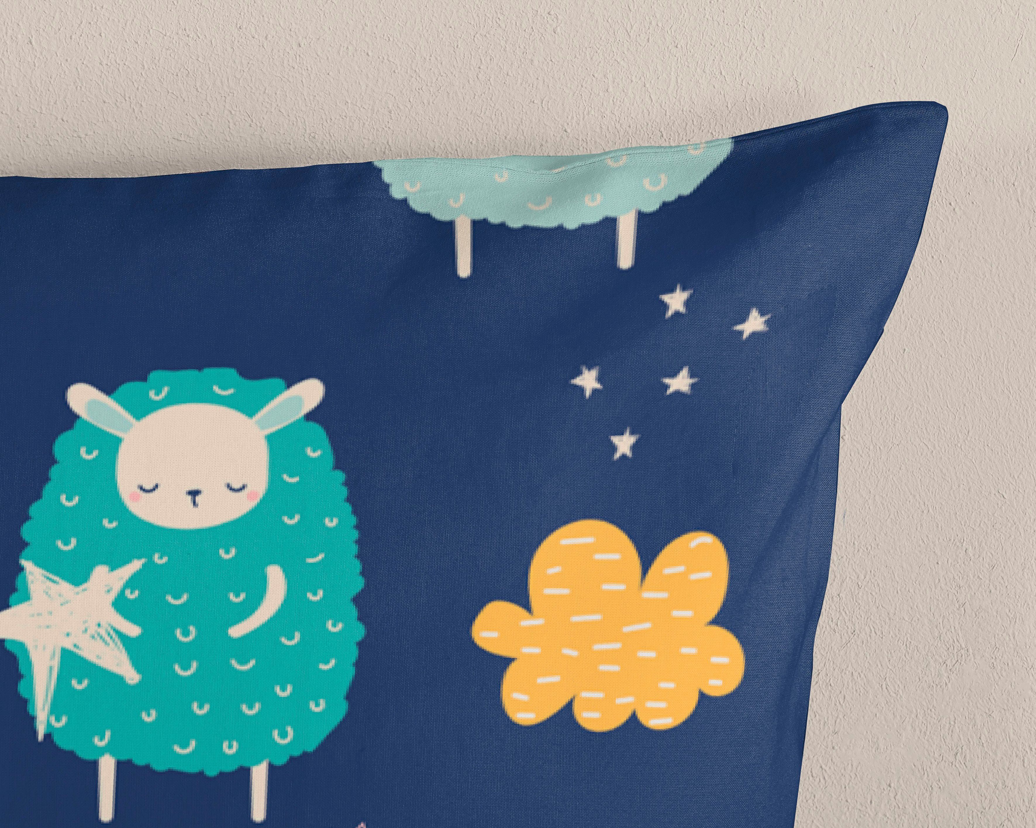 good morning Kinderbettwäsche Sheep Sleep, Renforcé, 2 teilig, Baumwolle, 135x200, Reißverschluss, Wendeoptik, Kind, Schafe, Blau – Bild 4 von 5