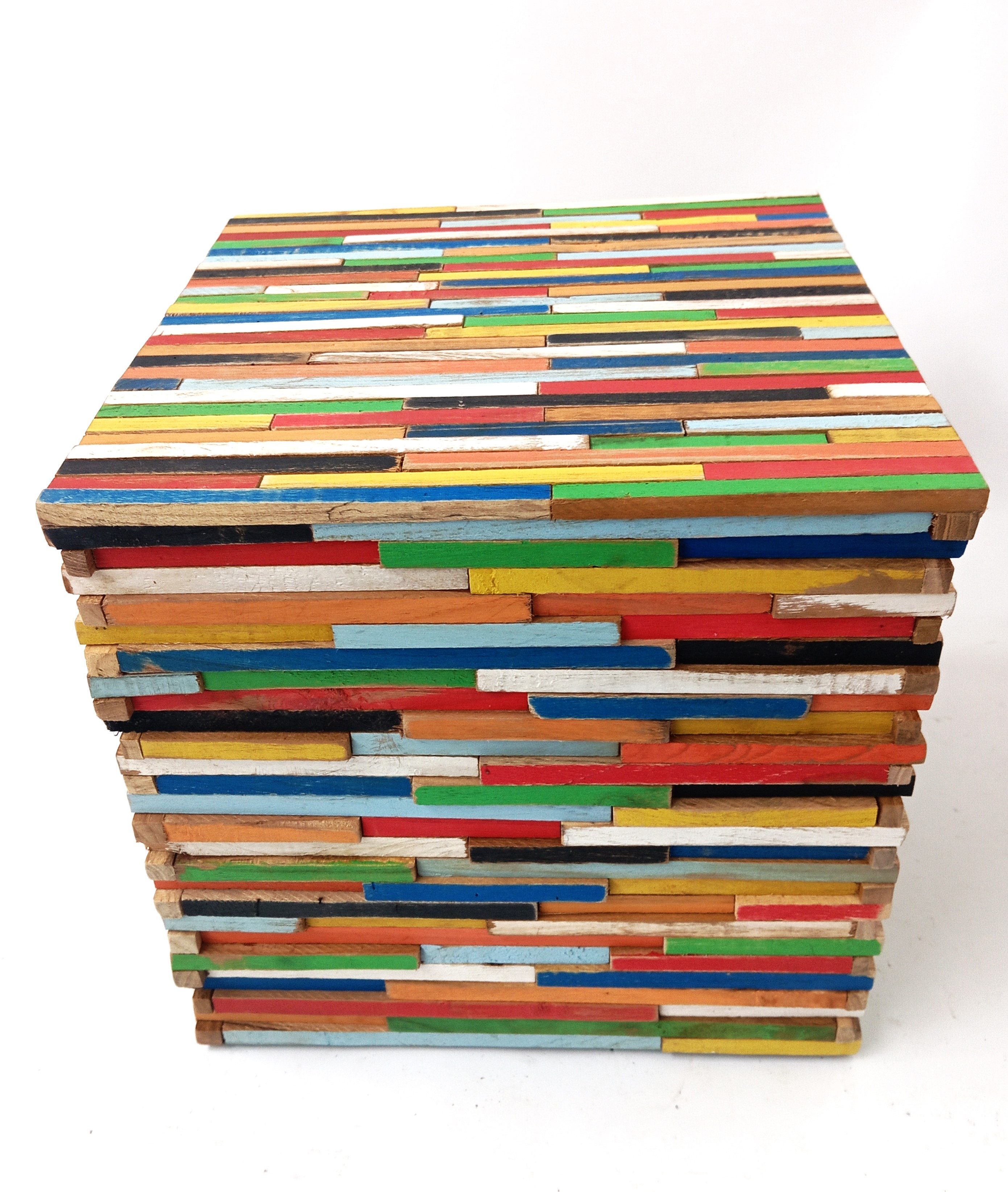 Brillibrum Hocker Bunter Beistelltisch 45 cm aus Echtholz Upcycling Bunt Hocker