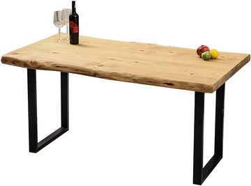 Gozos Esstisch Handgefertigt aus Echtholz, Baumkantentisch mit massiver Tischplatte (1 Tisch), Massivholz