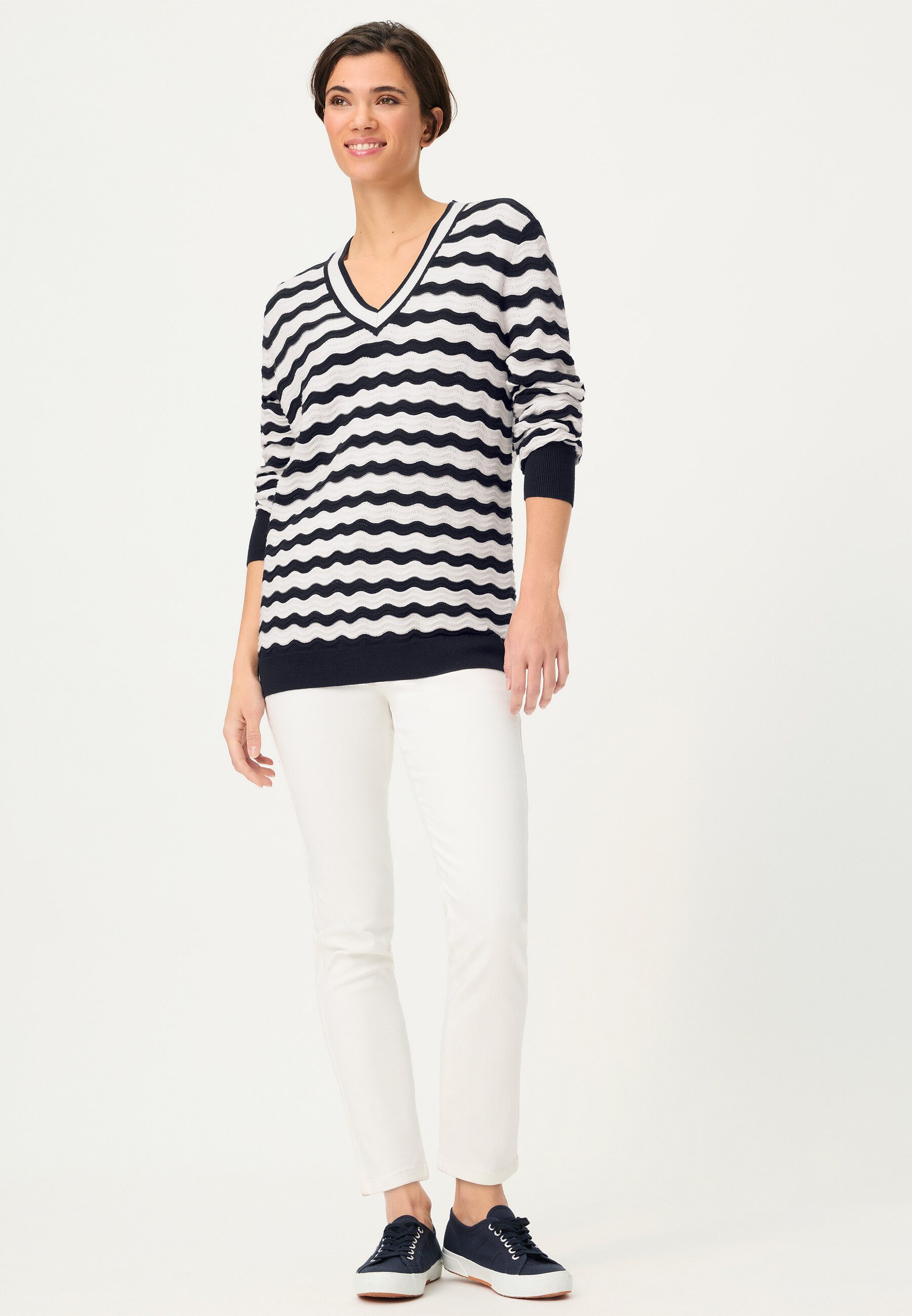 Olsen Strickpullover Pullover mit V-Ausschnitt und modernem Allover-Dessin