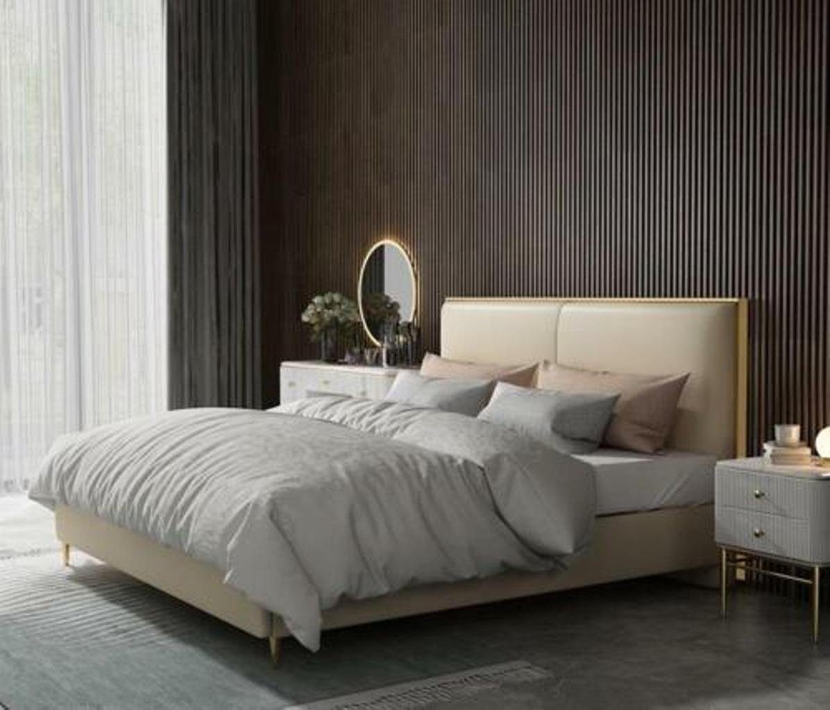 Zimmer Design Doppel Beige180x200cm Lederbett, Bett Luxus JVmoebel Schlaf Betten Polster