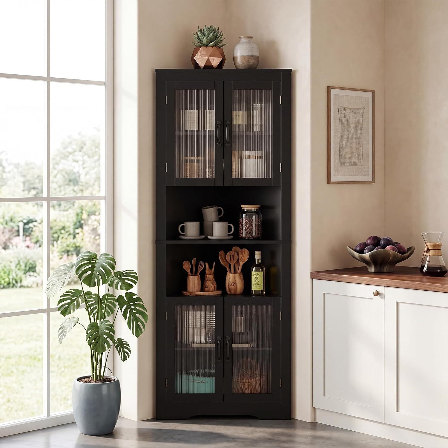 KOMFOTTEU Hochschrank 6-stufiger Eckschrank mit verstellbaren Regale – Bild 2 von 5