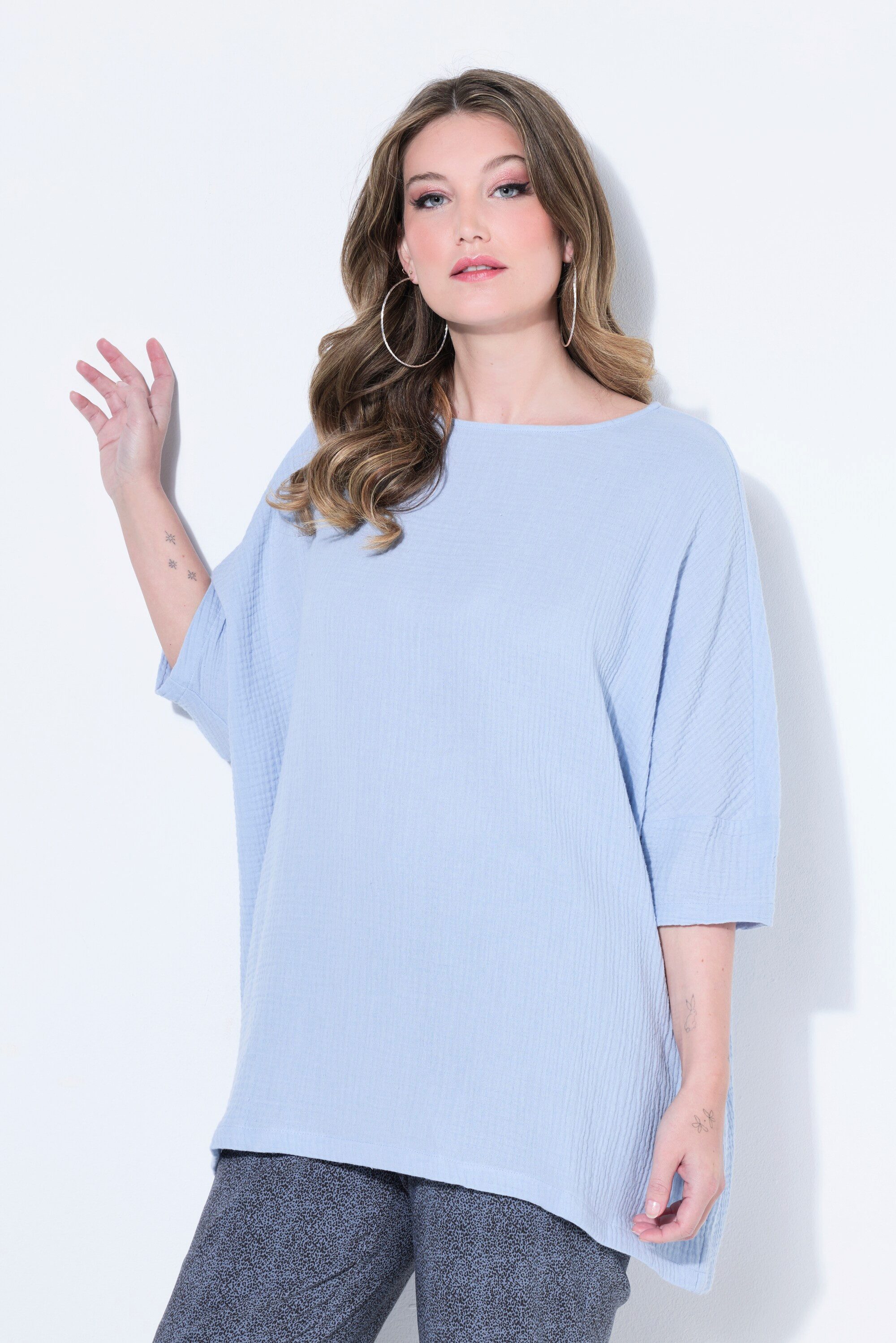 MIAMODA Longbluse Bluse oversized Musselin 3/4-Ärmel