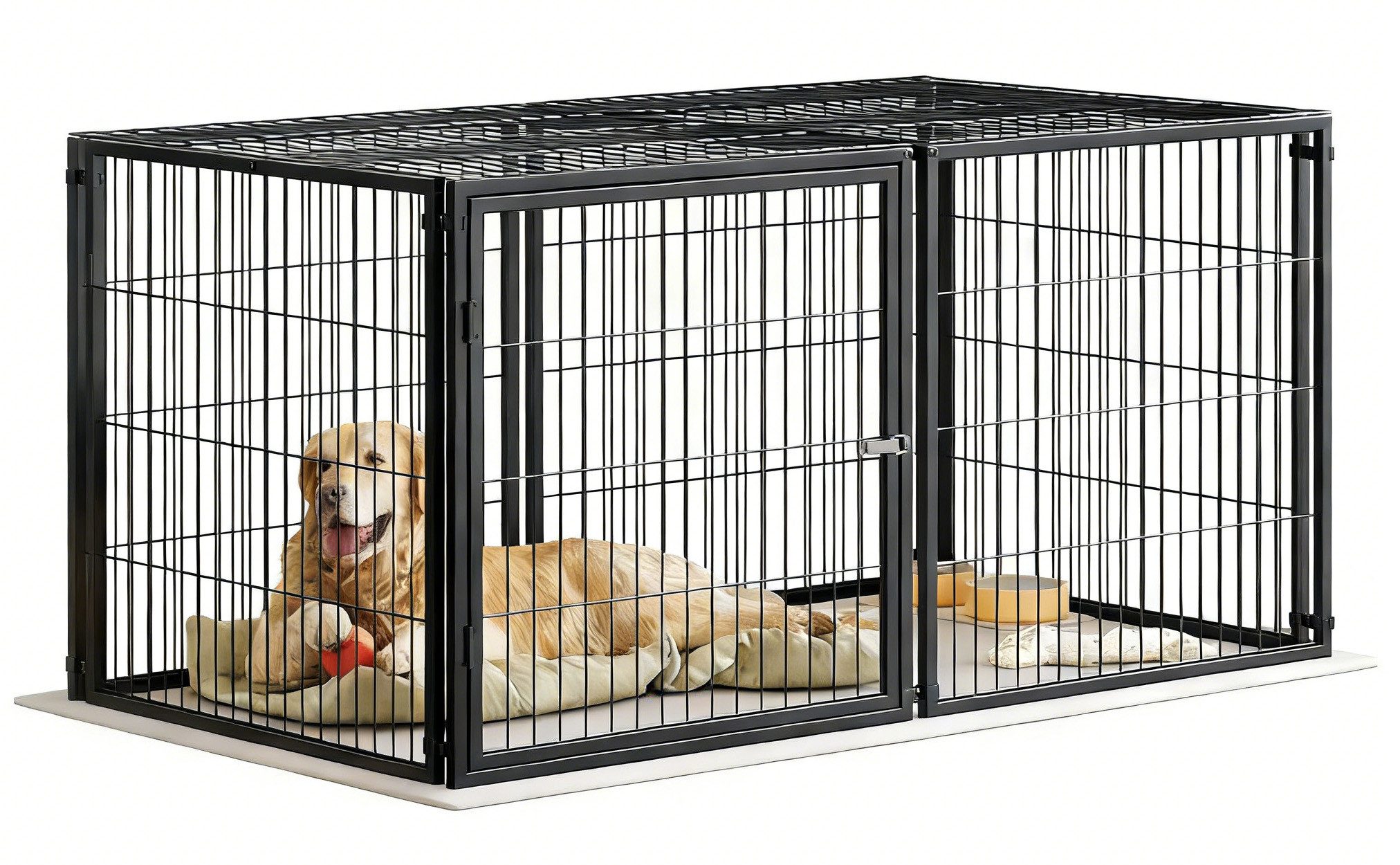 Rolipo Tiertransportbox Haustierkäfig hochbelastbar, Gitterbox, transportabel, Schwarz, 120x60x60 cm, für mittelgroße, große Tiere, sicher, 2 abnehmbare Türen