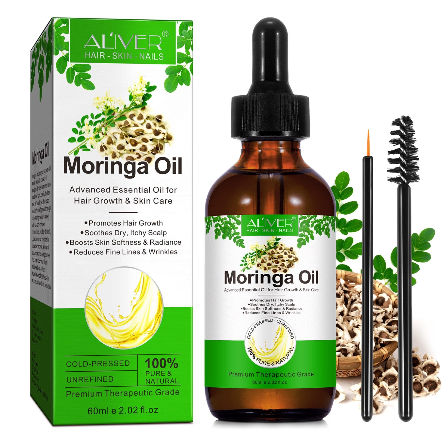 ALIVER Haaröl Moringa Öl Pflegeöl Haaröl Hautöl für Haare Haut Gesicht Natürlich, 1-tlg., Haaröl, Haarpflege, Hautpflege, Aliver