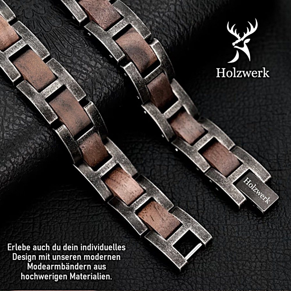 Holzwerk Edelstahlarmband Designer Holz Armband, Armkette Gliederarmband, Holz Unikate inkl. Armbandkürzer, ideal als Geschenk – Bild 2 von 5
