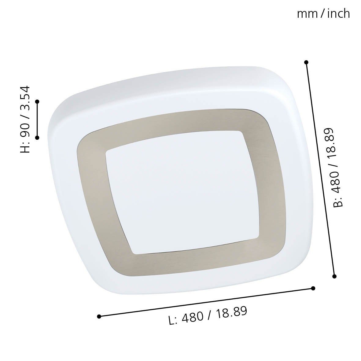 EGLO LED Deckenleuchte Ruidera, Leuchtmittel inklusive, Deckenlampe, aus Stahl und Kunststoff, in Weiß und Silber, L x B 48 cm