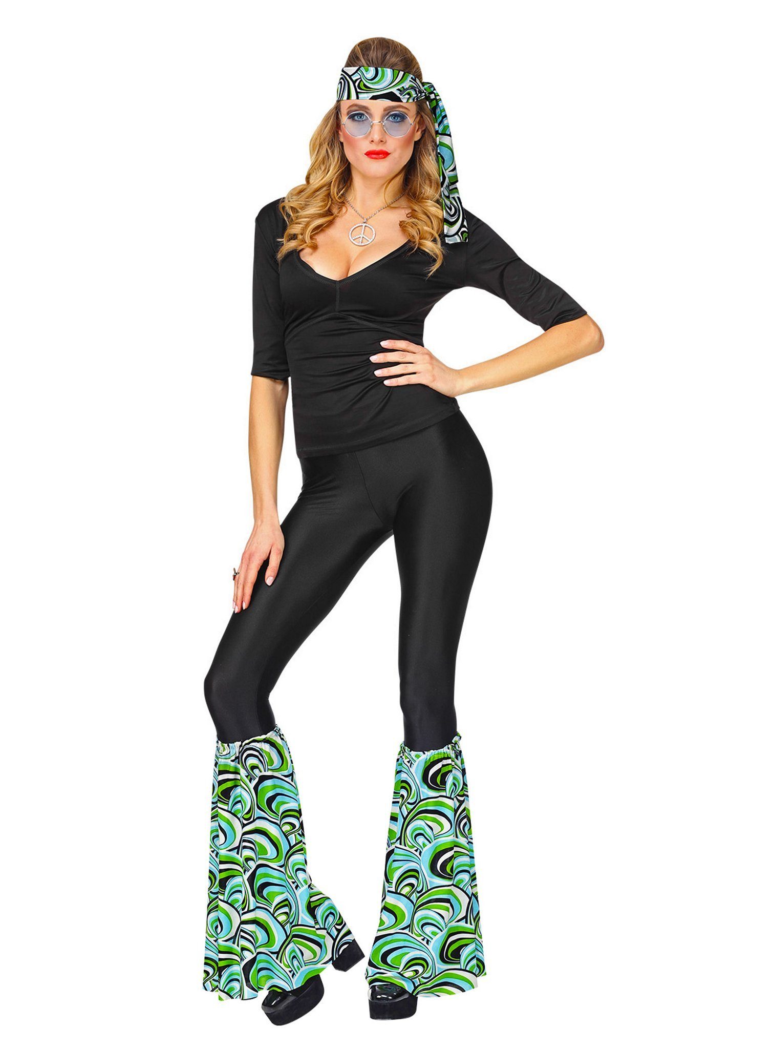 Widdmann Hippie-Kostüm 70er Set Waves, Verwandle Dich voll easy-peasy in Hippie oder Schlagerfan