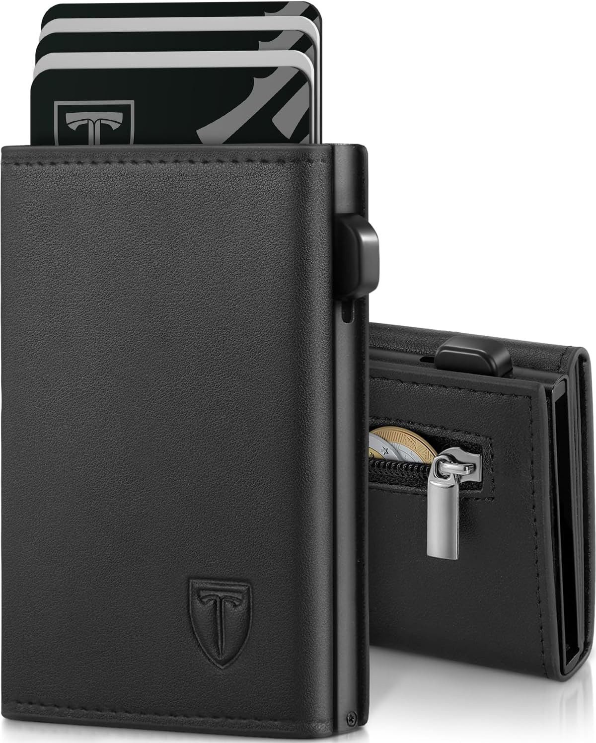 TEEHON Geldbörse Geldbeutel Herren - Portmonee Herren mit Münzfach (Smart Wallet RFID Schutz, Geldbeutel für 9 Kartenetui, Kreditkartenetui), Geldbörse Geldscheinfach & ID-Fenster - Schwarz