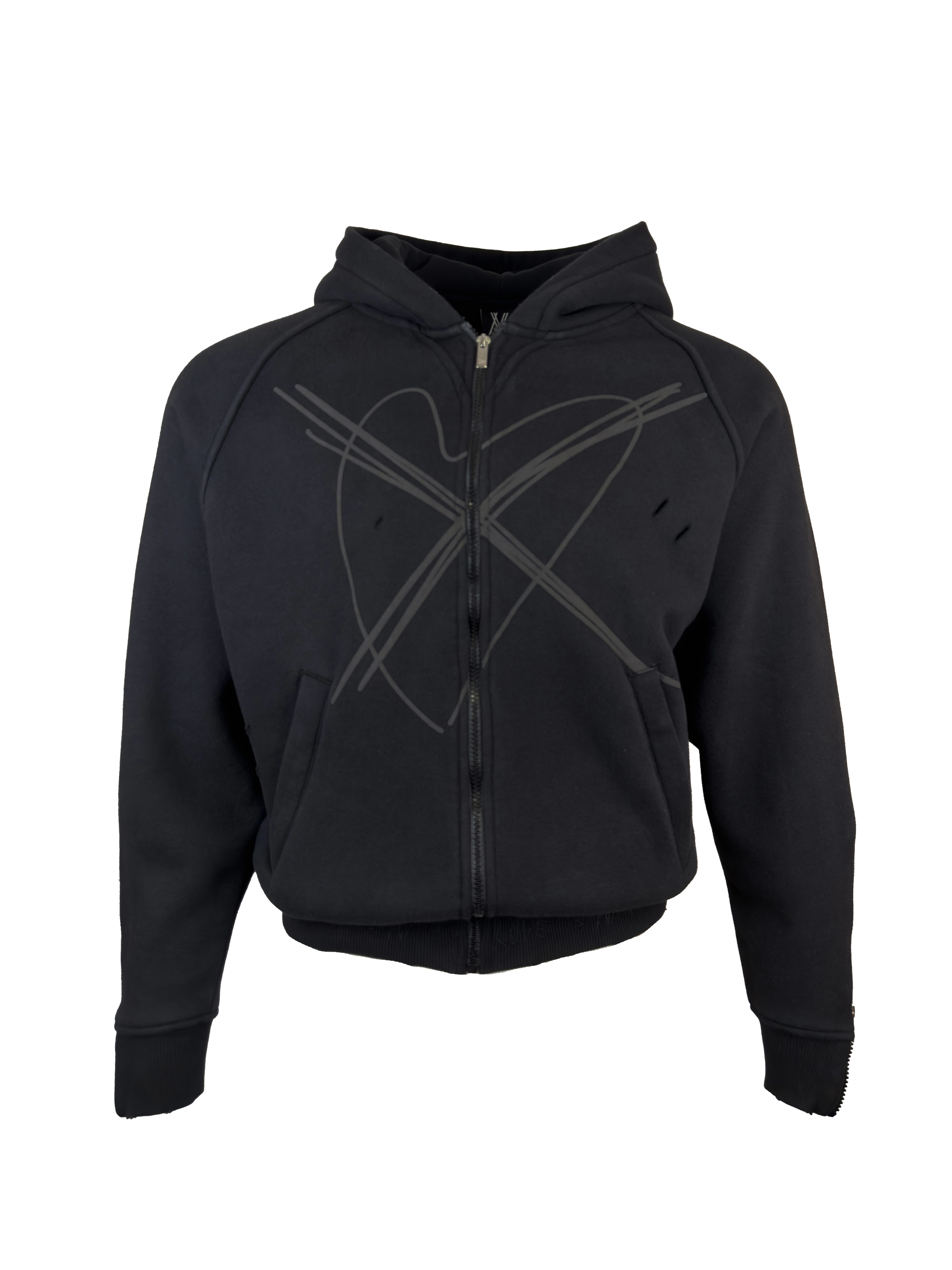 ENVYME Hoodie Kapuzenjacke Zip-Hoodie Herz-Print, Vintage Used-Look