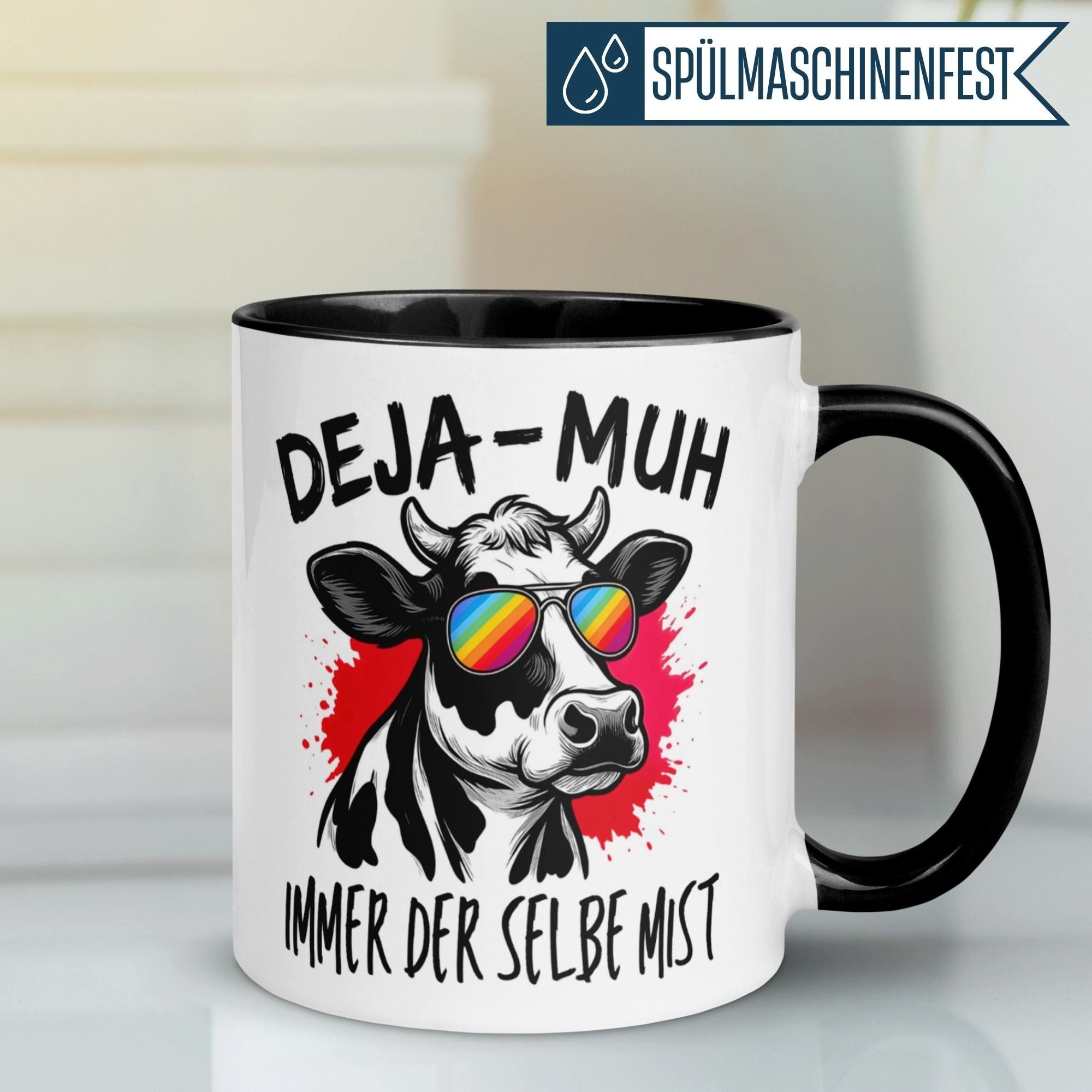 Momentals Tasse Kuh – „Deja-Muh – Immer der selbe Mist“ – lustiges Geschenk Landwirt, Gratis Versand · Links-&Rechtshänder · Spülmaschinenfest