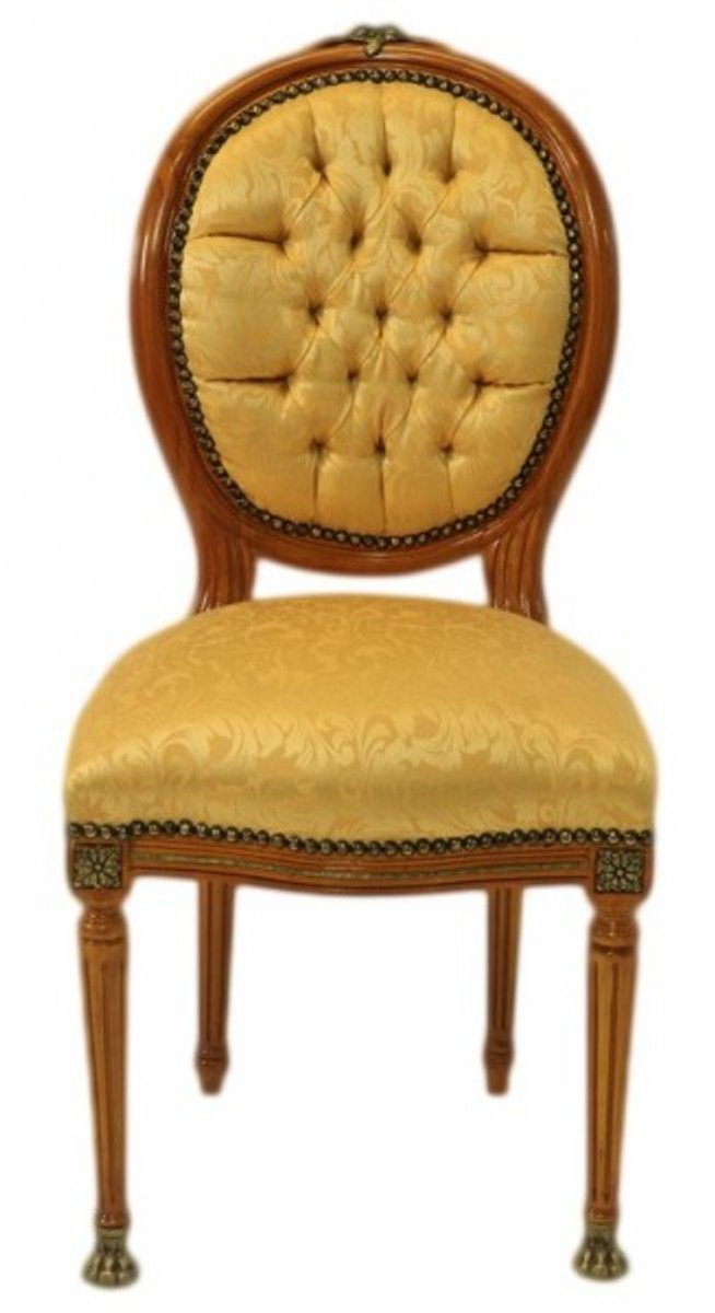 Luxus - Barock - Esszimmer Muster Mahagoni Gold Stil Helles Esszimmerstuhl Medaillon Casa Padrino Möbel Antik Stuhl /