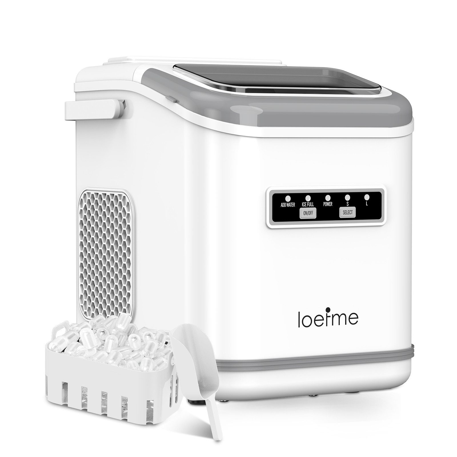 loefme Eiswürfelmaschine Tragbarer, 12kg/24h, 9 Würfel in 6 Min, mit Selbstreinigung, 2 Eisgrößen, Leiser Eiswürfelbereiter mit Tragegriff, 1,4L Tank