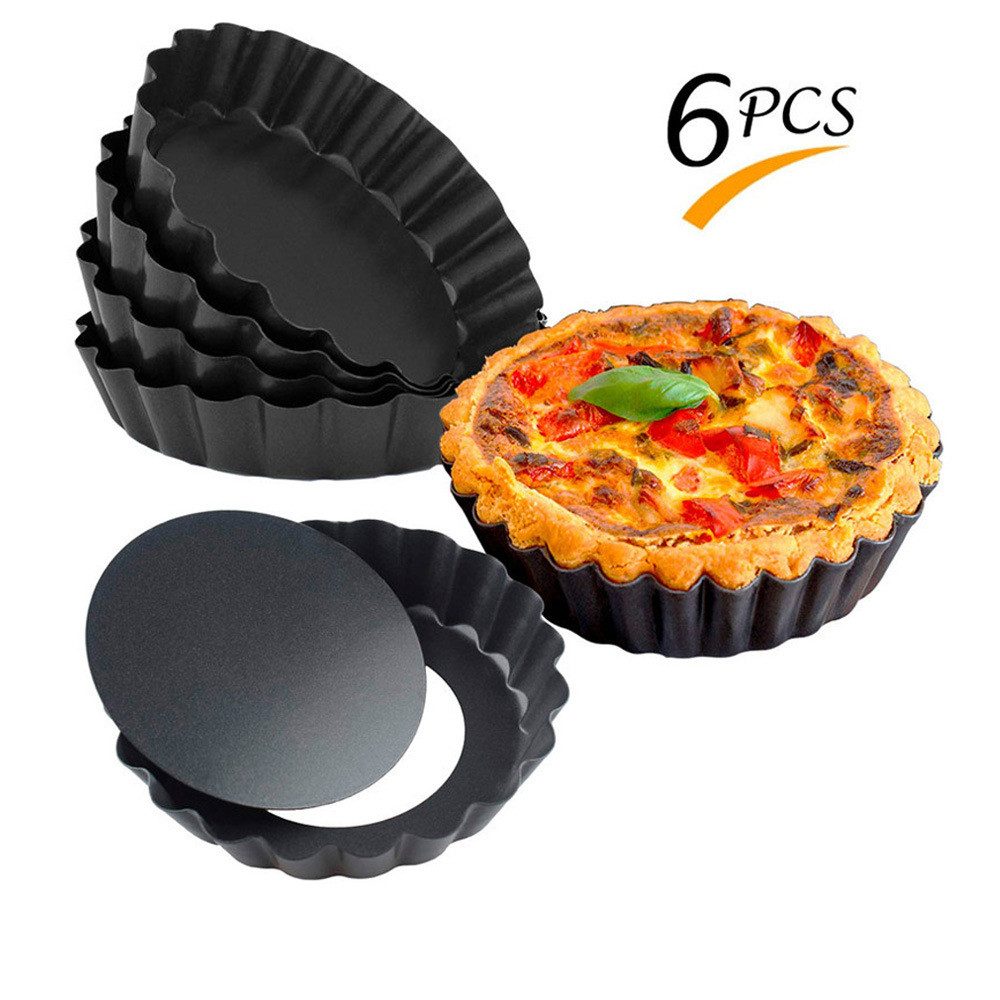 PRECORN Tarteform Mini Tartelette Set 6 Stück, 10 cm Antihaft m. Hebeboden inkl. Zubehör