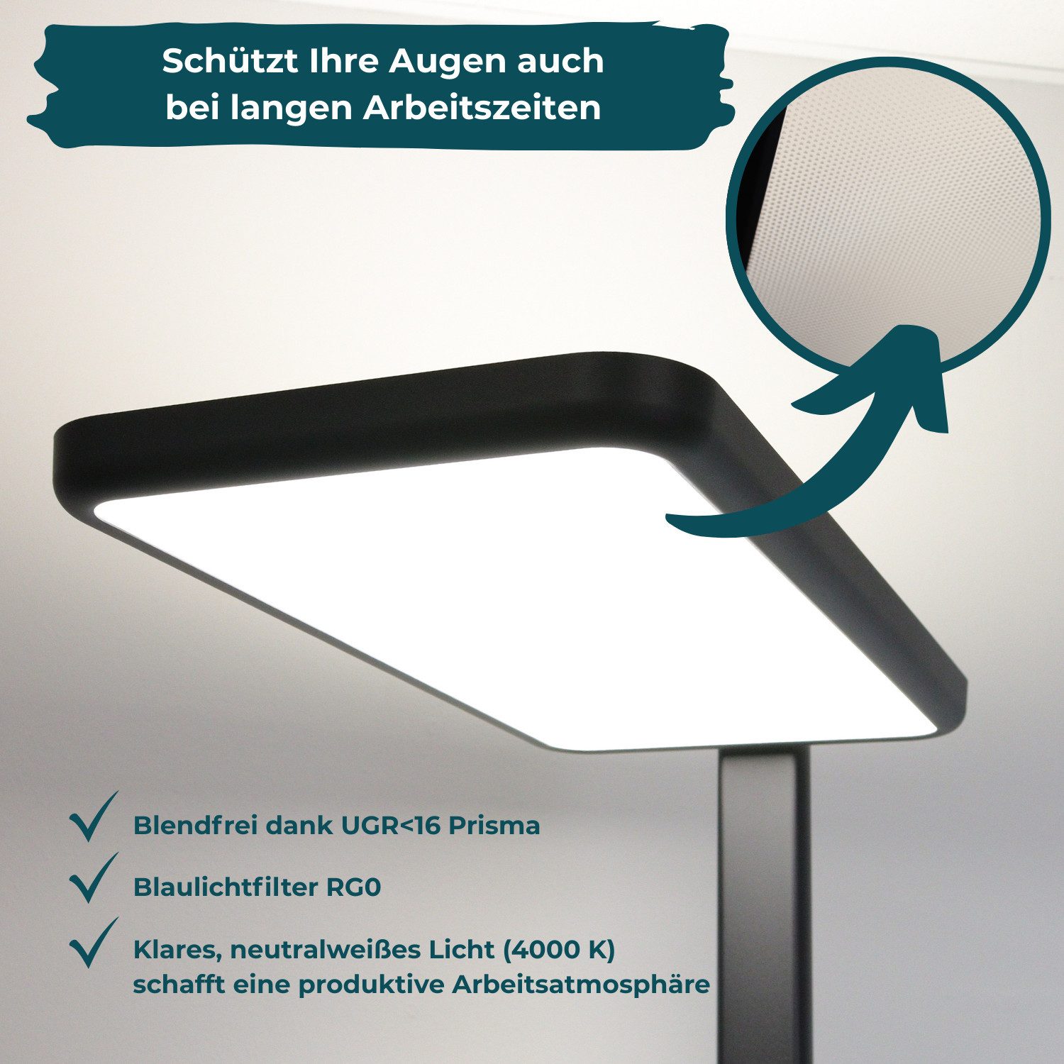 LUXULA LED Stehlampe Bürostehleuchte, dimmbar, Up & Down 2x50W, UGR<16 blendfrei, Tageslichtweiß, Neutralweiß, Vollspektrum CRI>98