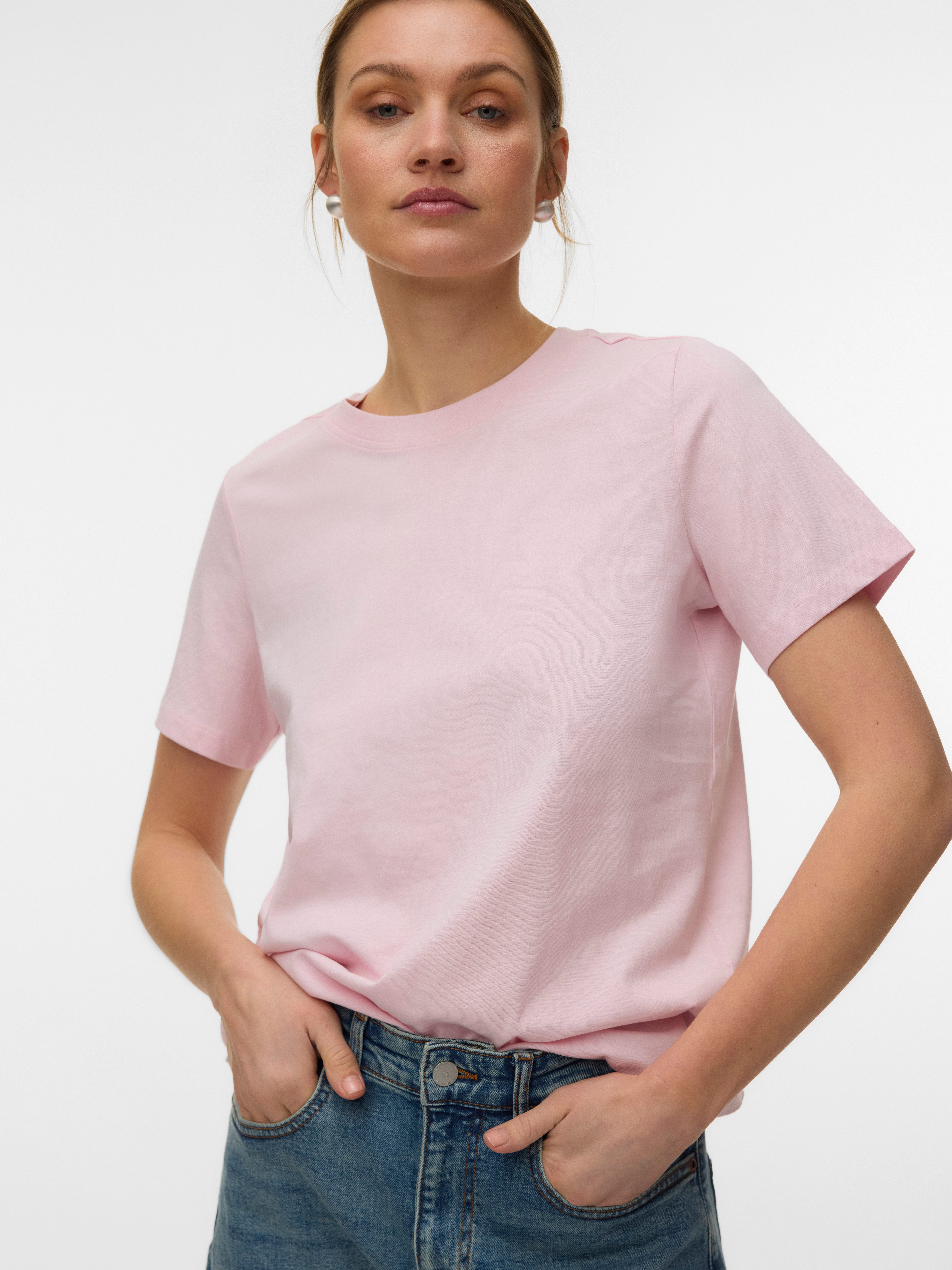 Vero Moda Kurzarmshirt VMPAULINA SS T-SHIRT GA JRS NOOS Baumwolle, regular fit